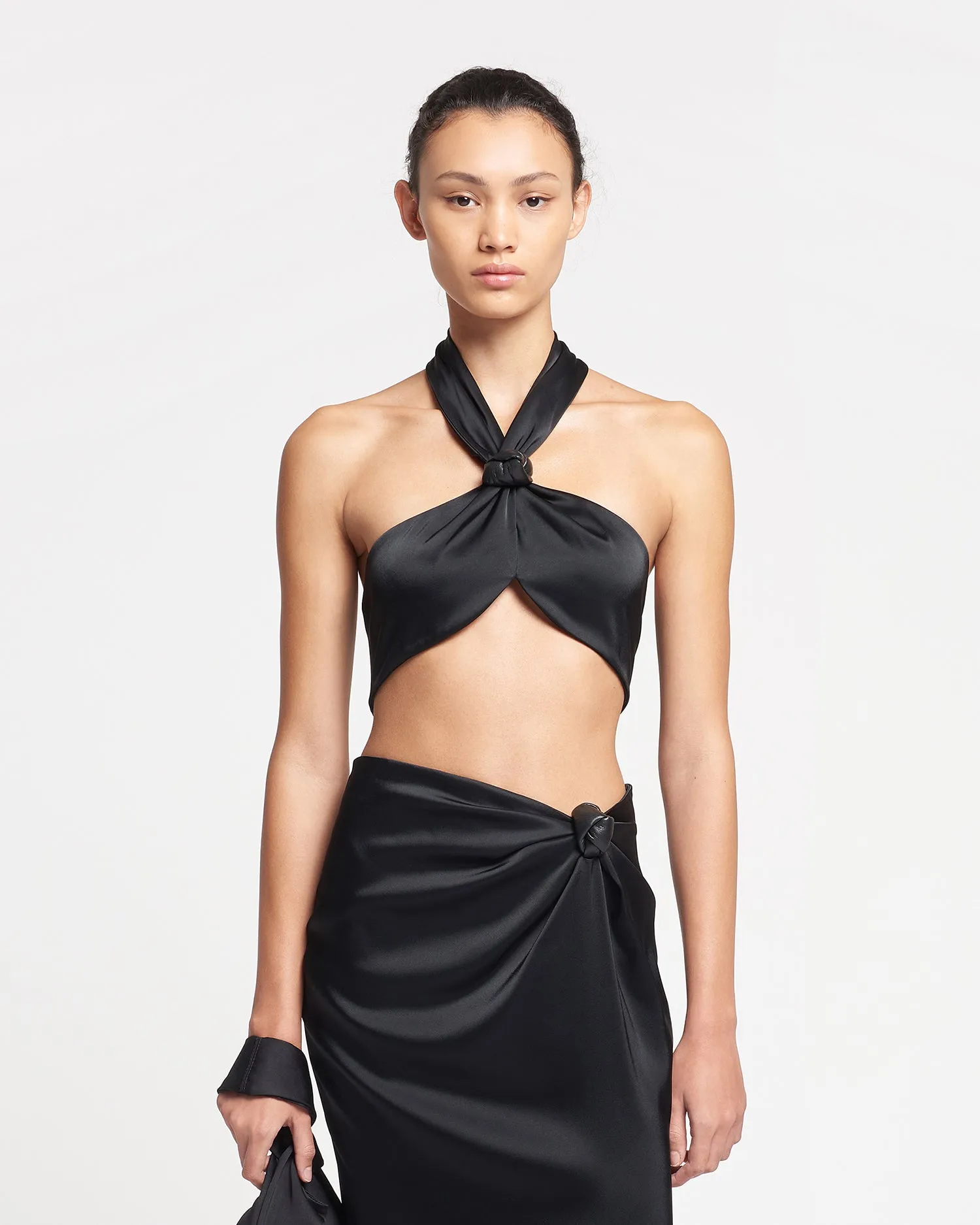 Maru - Knotted Slip Satin Bralette - Black