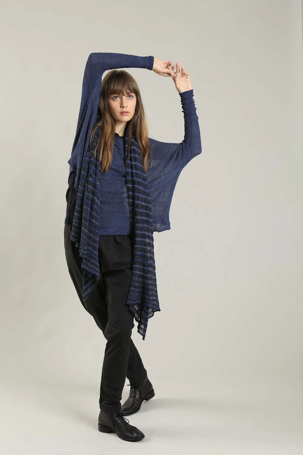 Navy Blue Charcoal boat neck Oversize knitted shirt with Long Sleeves