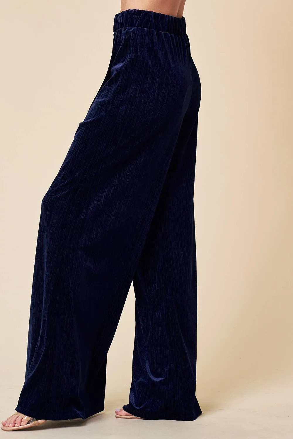 Nicki navy velvet wide leg pants