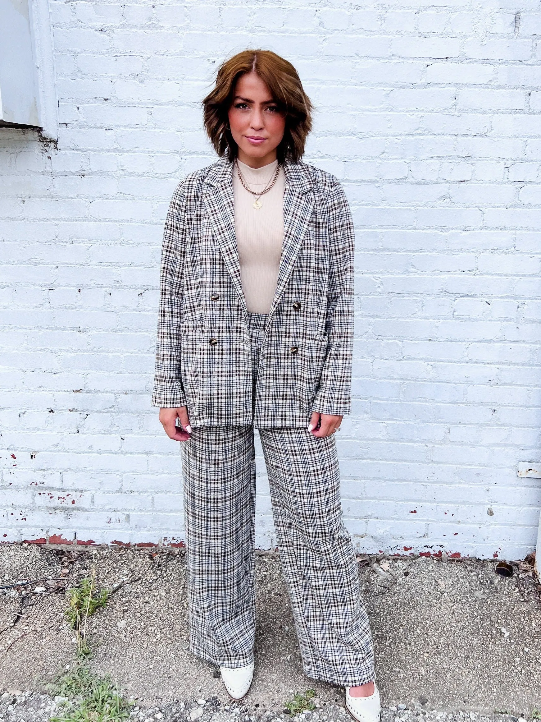 Oops, My Bad Plaid Wide Leg Pant, Taupe/Brown