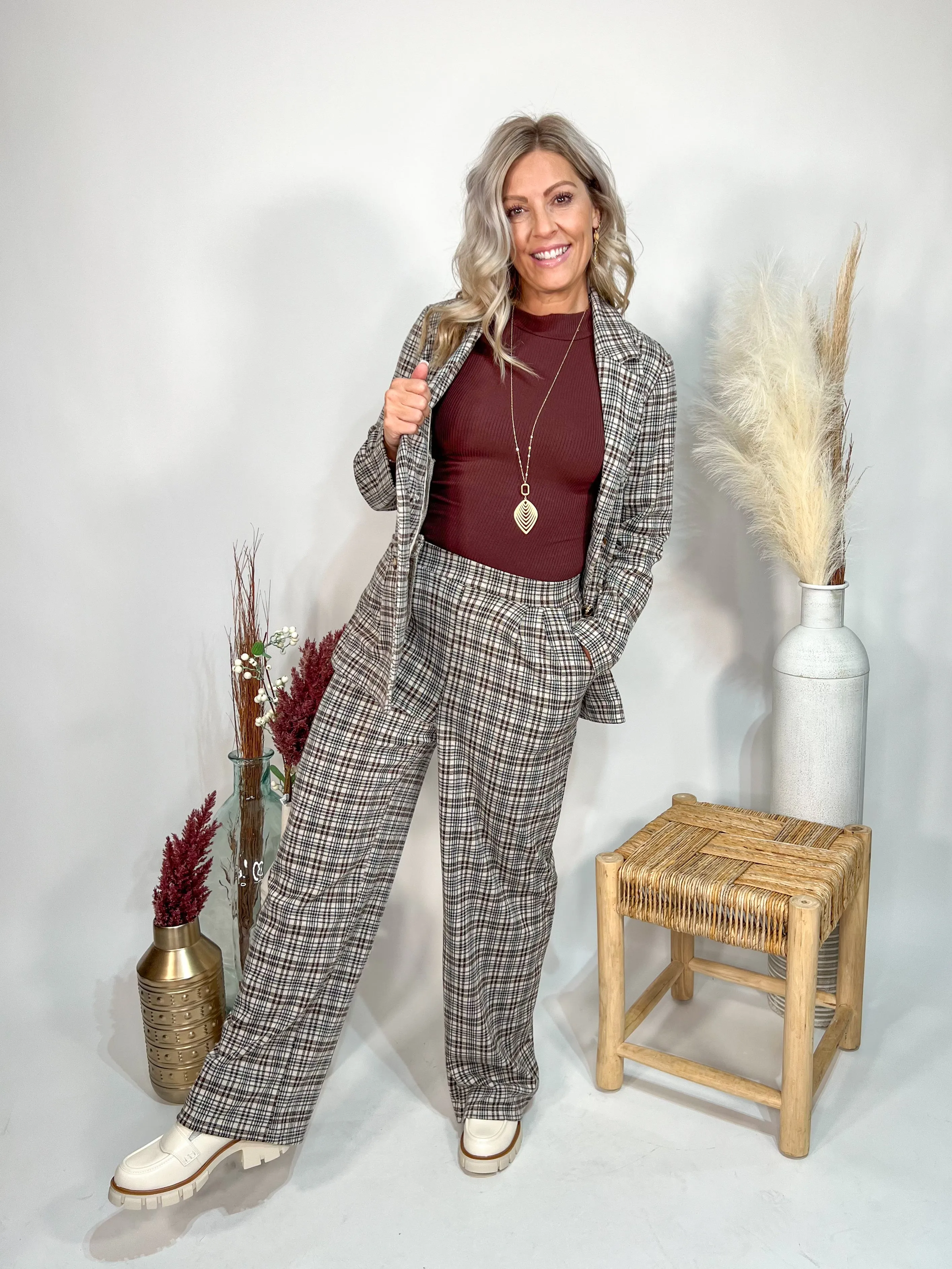 Oops, My Bad Plaid Wide Leg Pant, Taupe/Brown