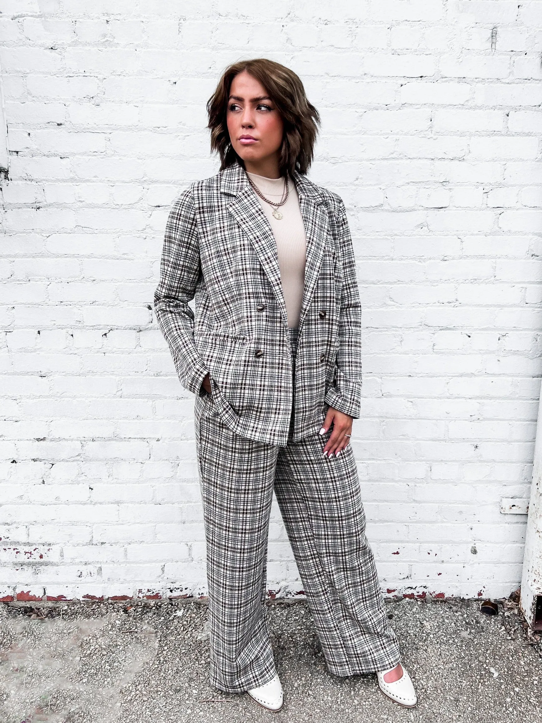 Oops, My Bad Plaid Wide Leg Pant, Taupe/Brown