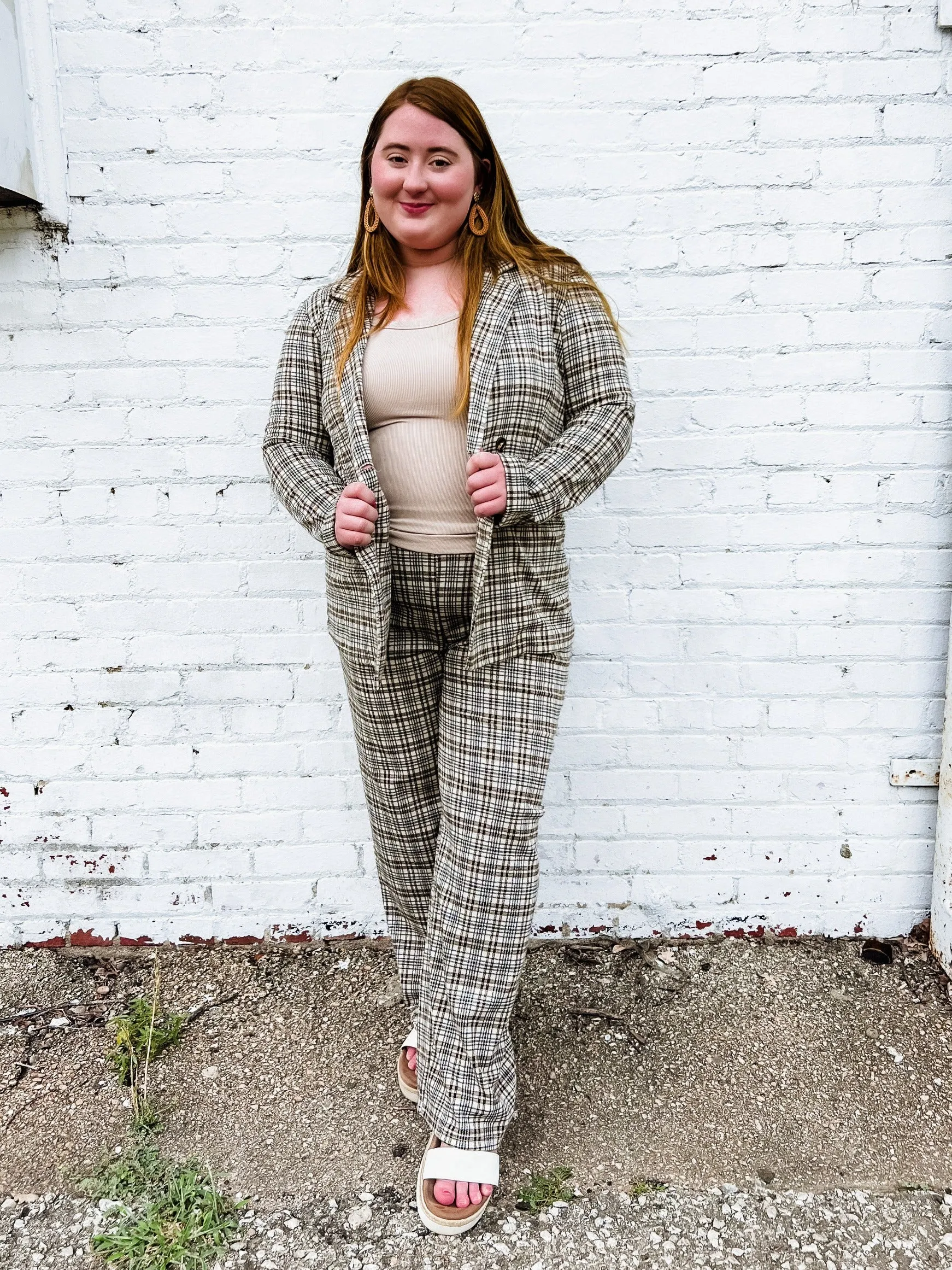 Oops, My Bad Plaid Wide Leg Pant, Taupe/Brown