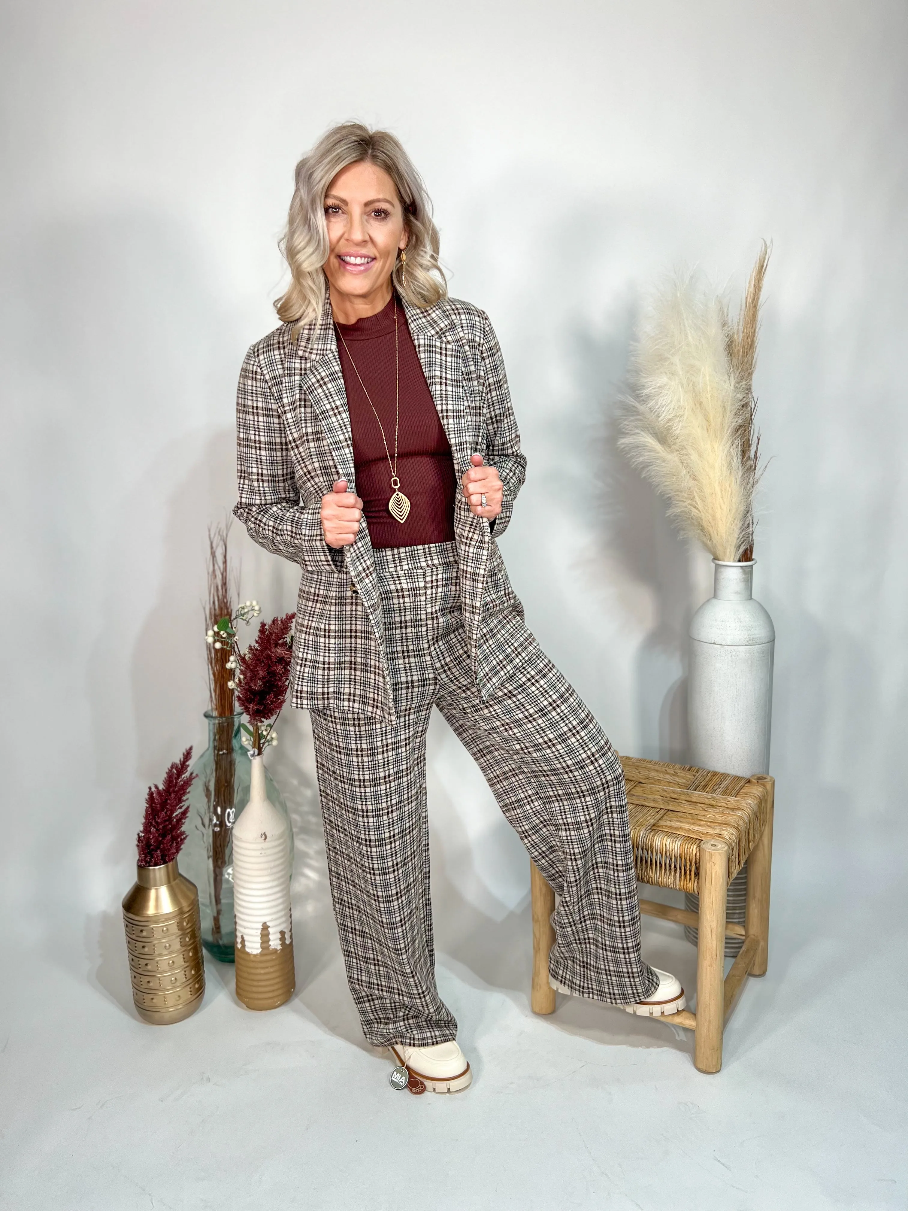 Oops, My Bad Plaid Wide Leg Pant, Taupe/Brown