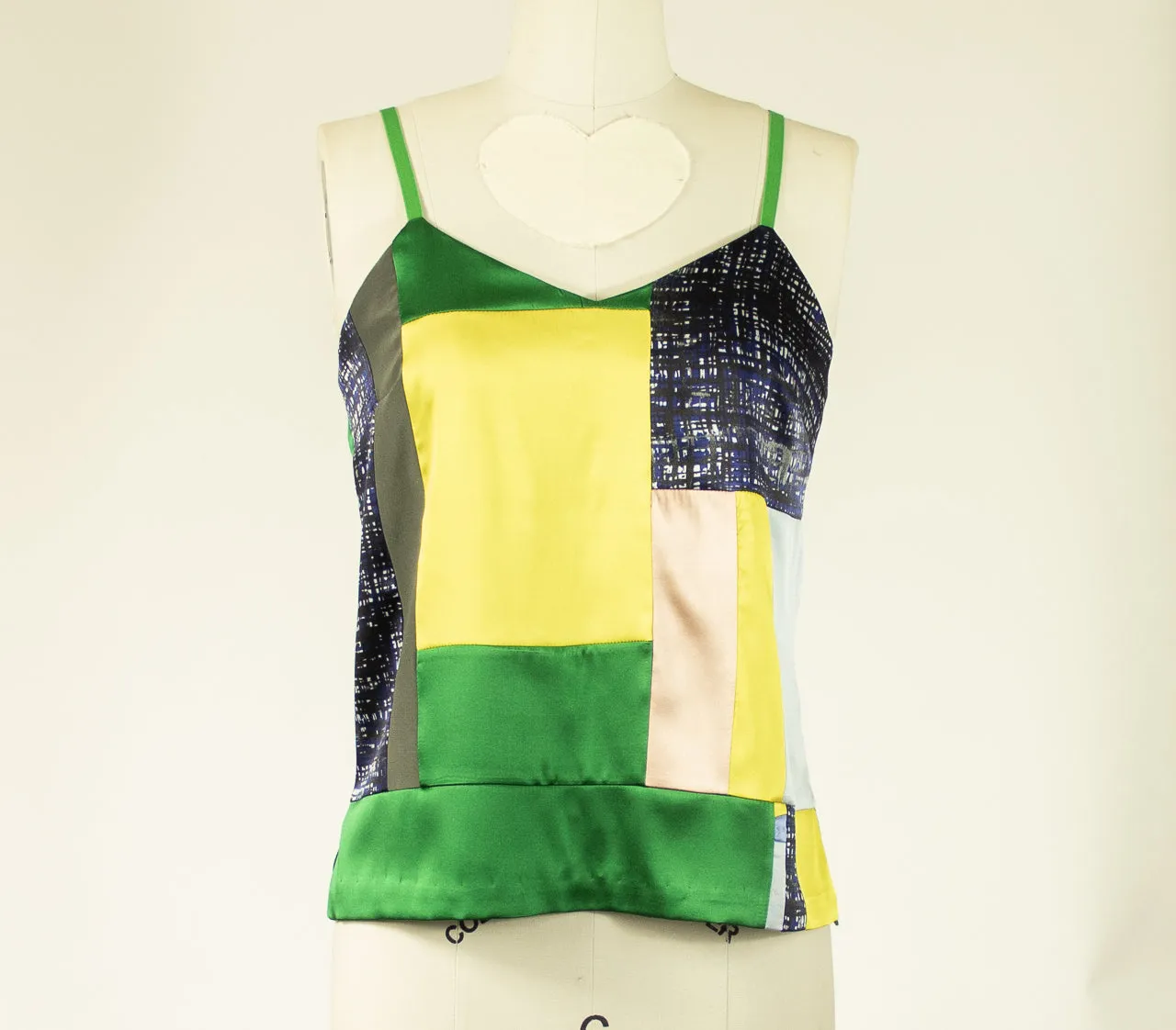 Patchwork Small Stretch Silk Camisole Green