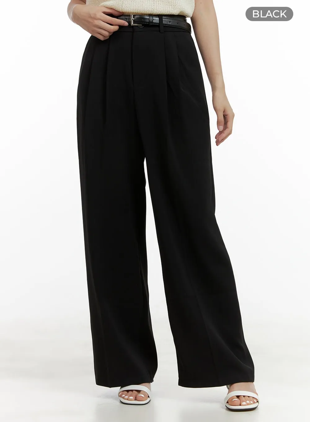 Pintuck Belted Wide Leg Pants OU411