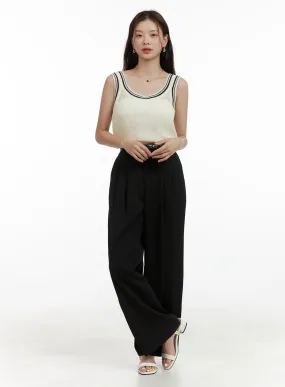 Pintuck Belted Wide Leg Pants OU411