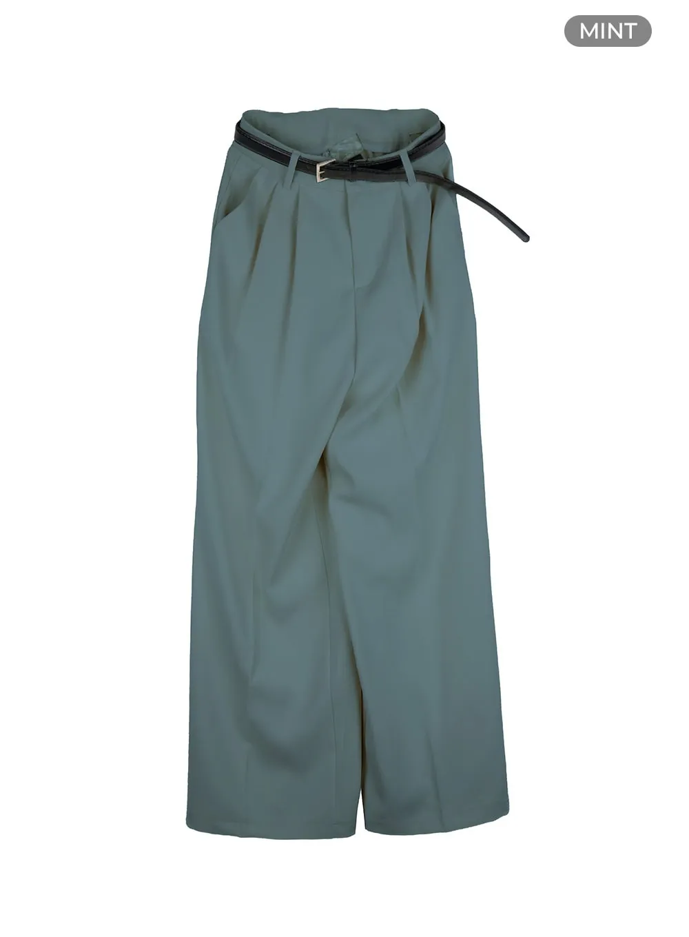 Pintuck Belted Wide Leg Pants OU411