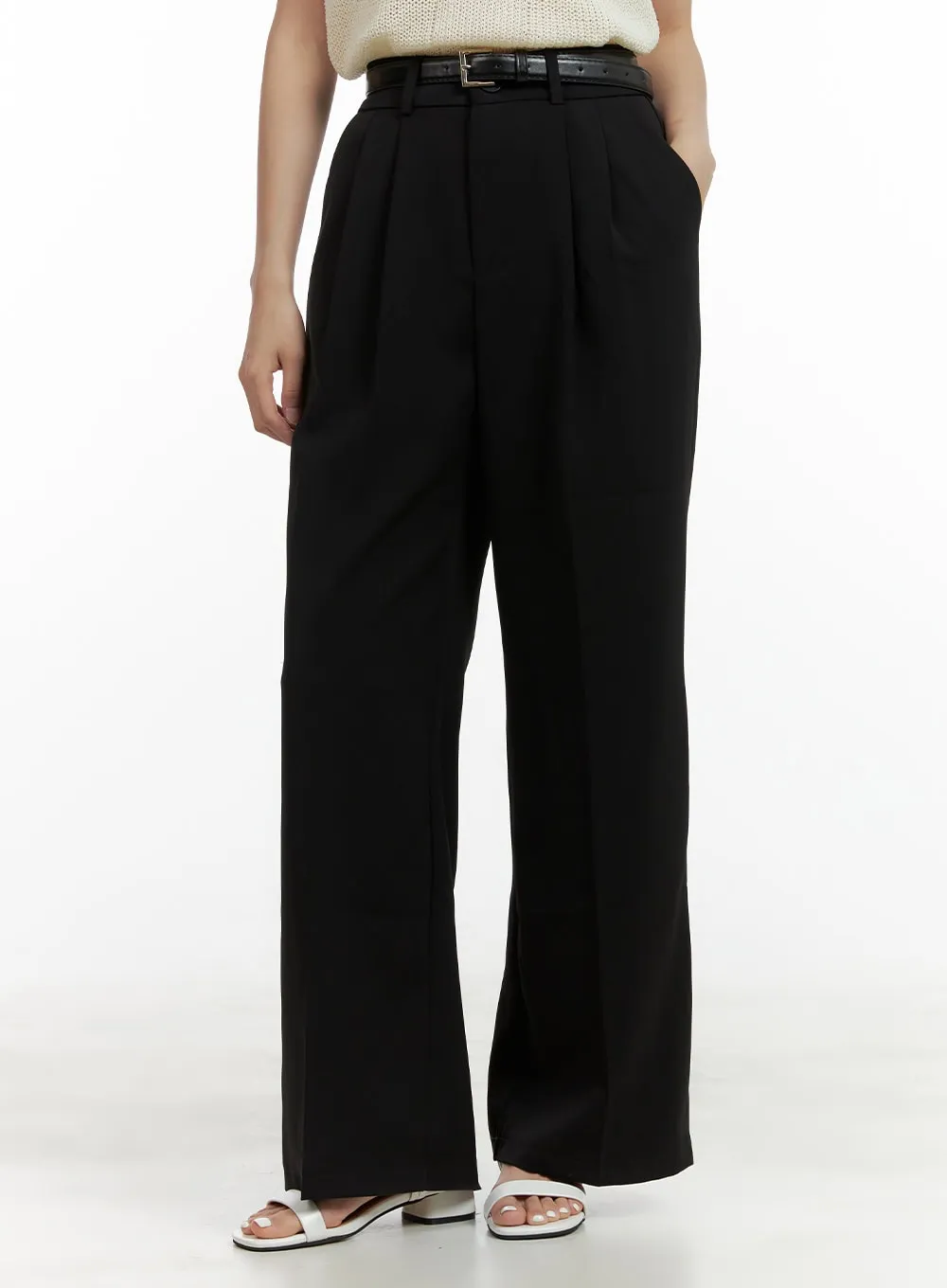 Pintuck Belted Wide Leg Pants OU411