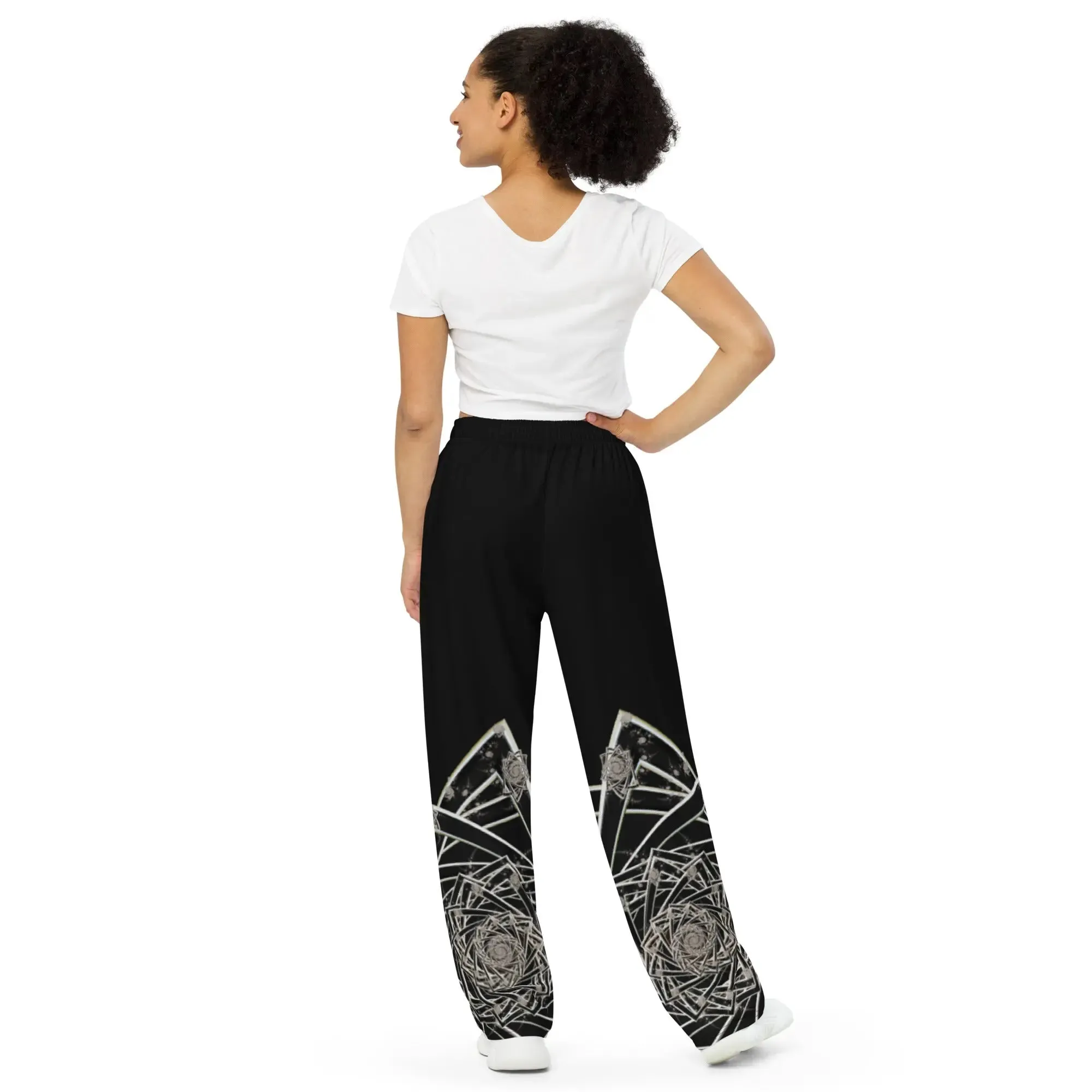 "Black Topological Rose" Collection - All Over Print Unisex Wide Leg Pants