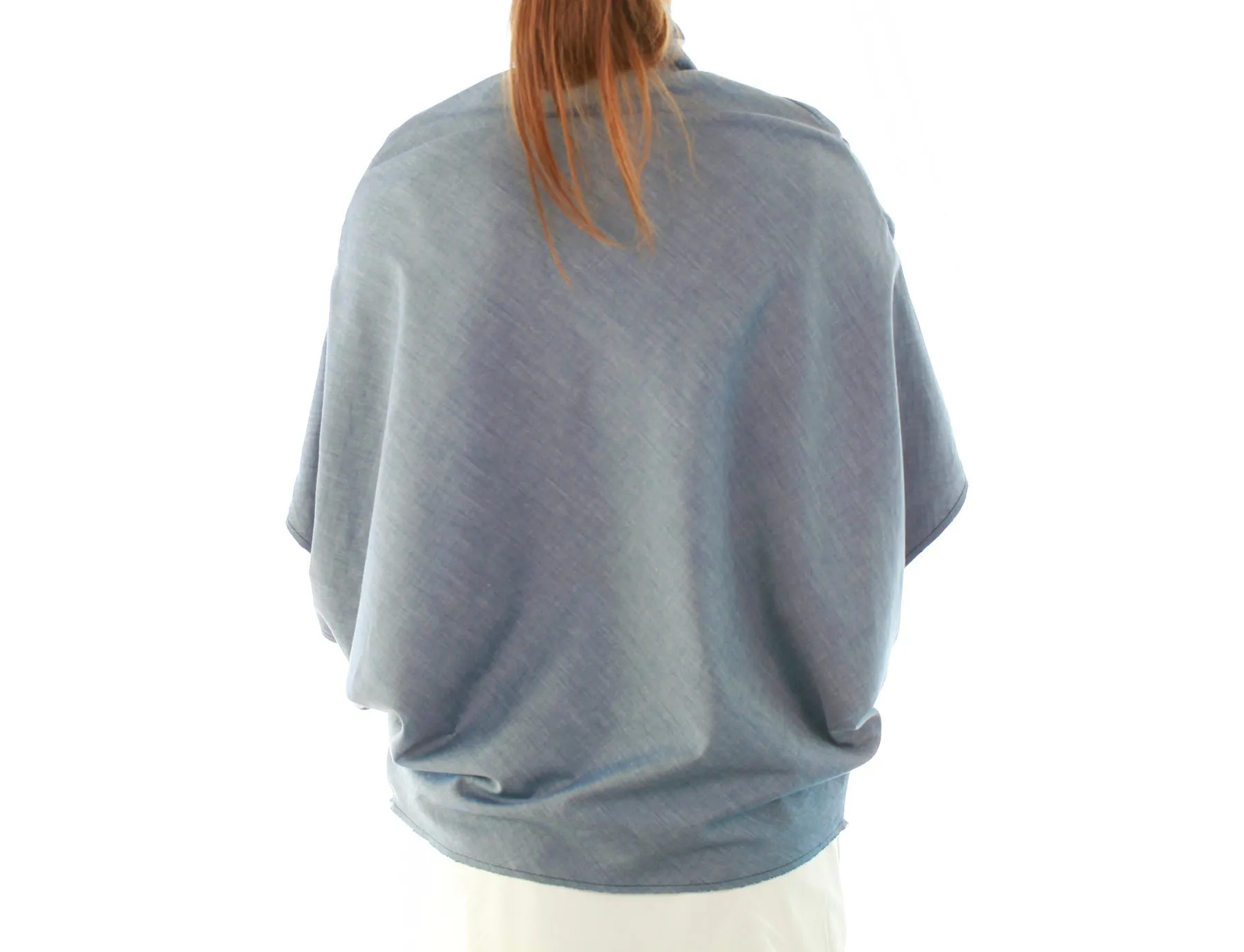 Reversible Mock Neck Silk & Cotton Top in Navy