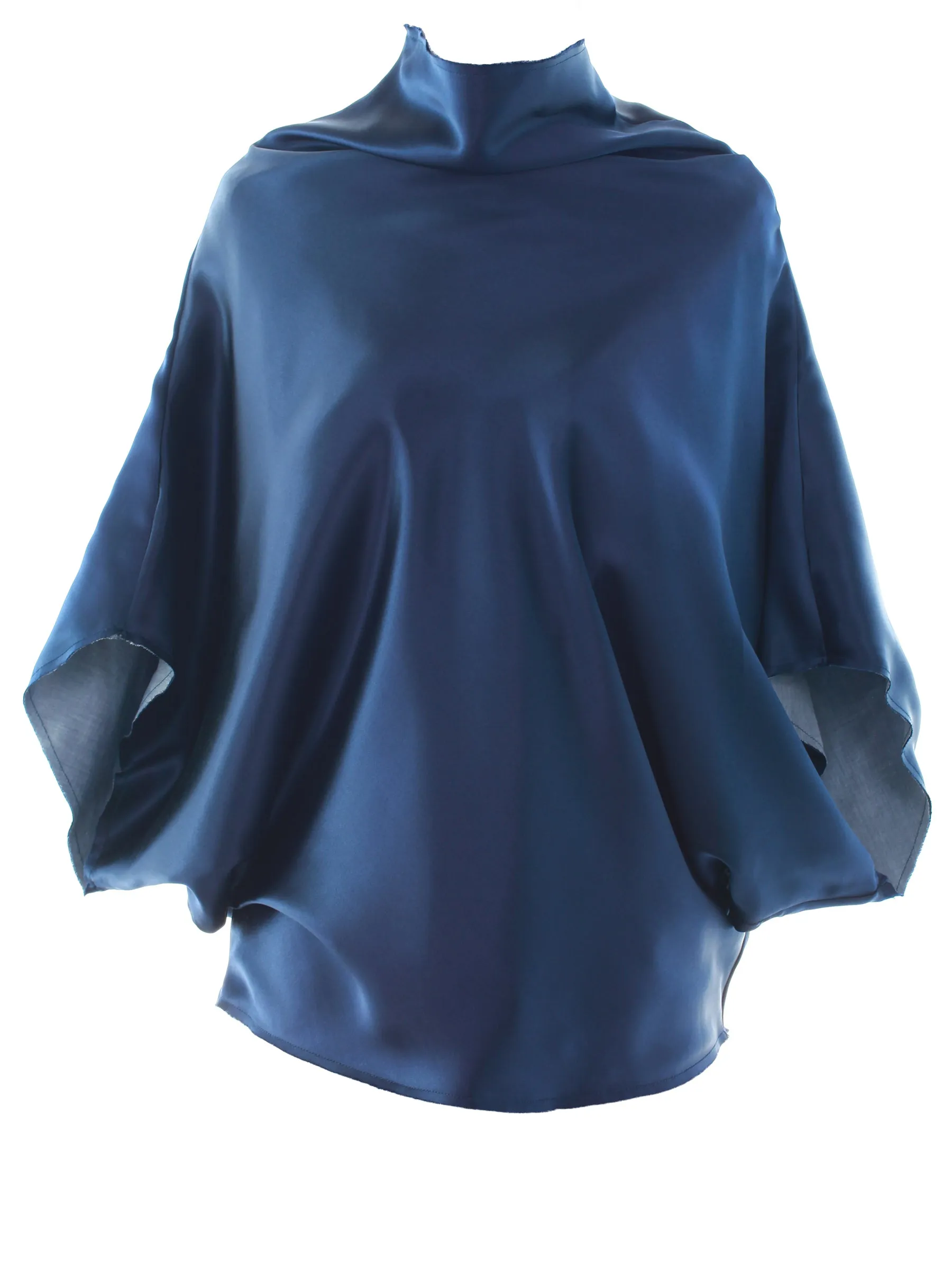 Reversible Mock Neck Silk & Cotton Top in Navy