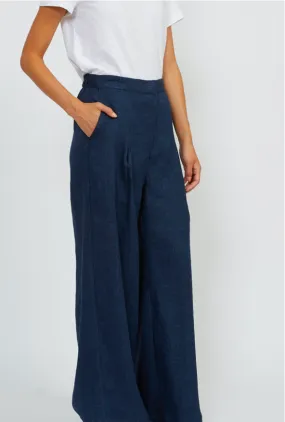 Shosh Indigo Linen Wide Leg Pant