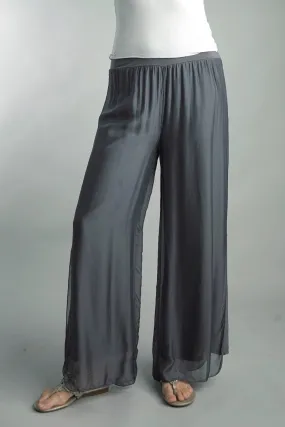 Silk Palazzo Pant - Dark Grey