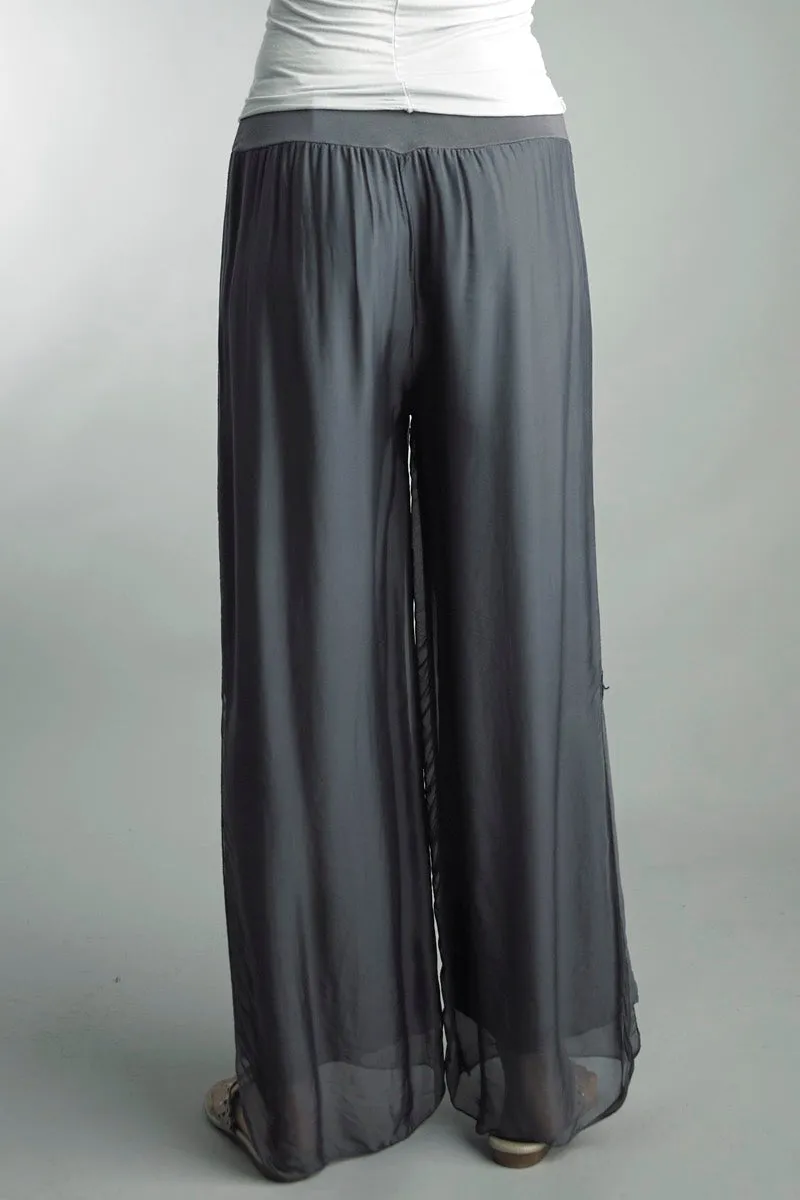 Silk Palazzo Pant - Dark Grey