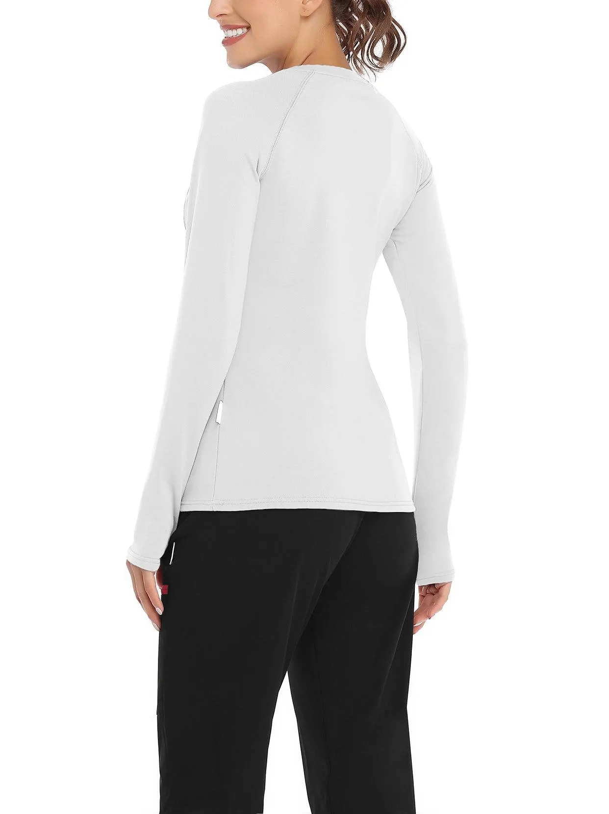 Solid Color V-neck Long-sleeve Thermal Top for Women