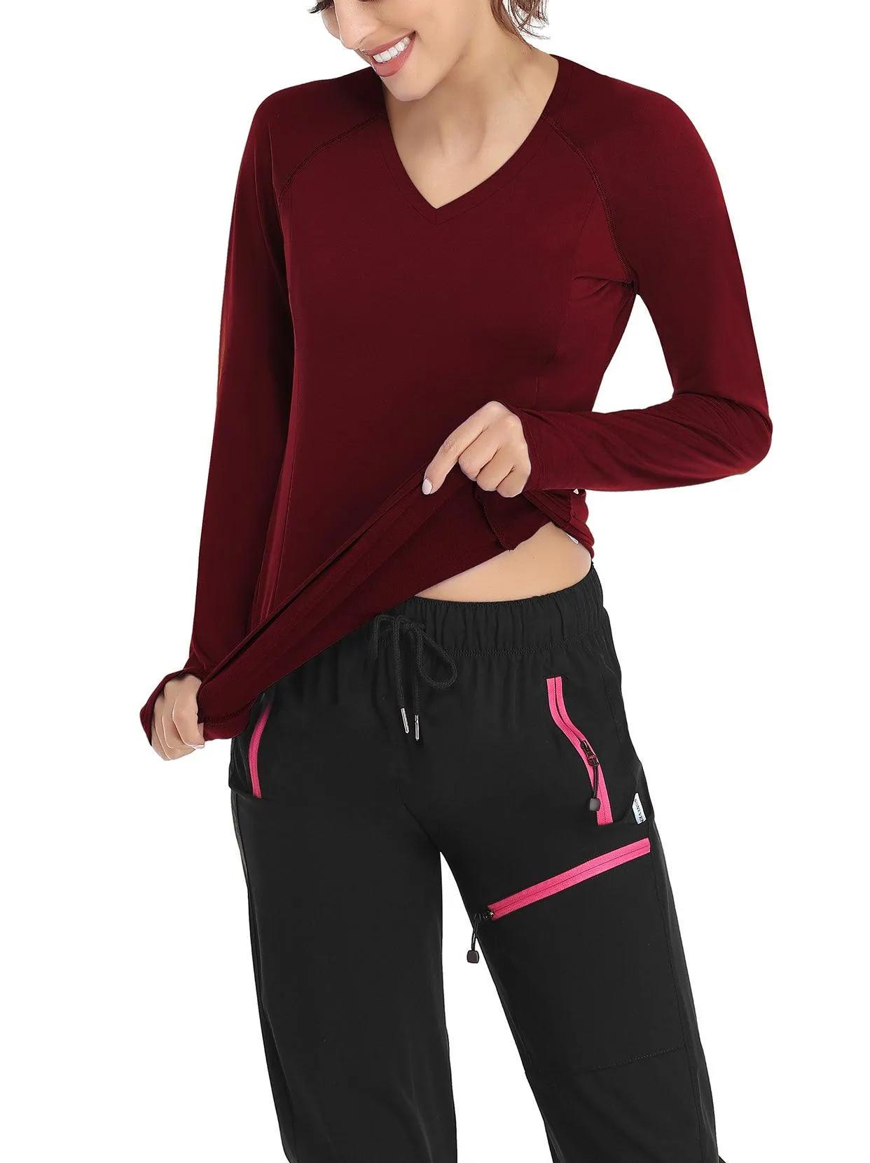 Solid Color V-neck Long-sleeve Thermal Top for Women