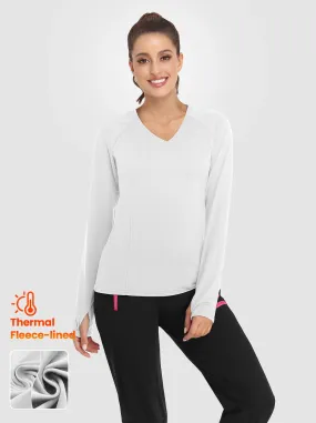 Solid Color V-neck Long-sleeve Thermal Top for Women