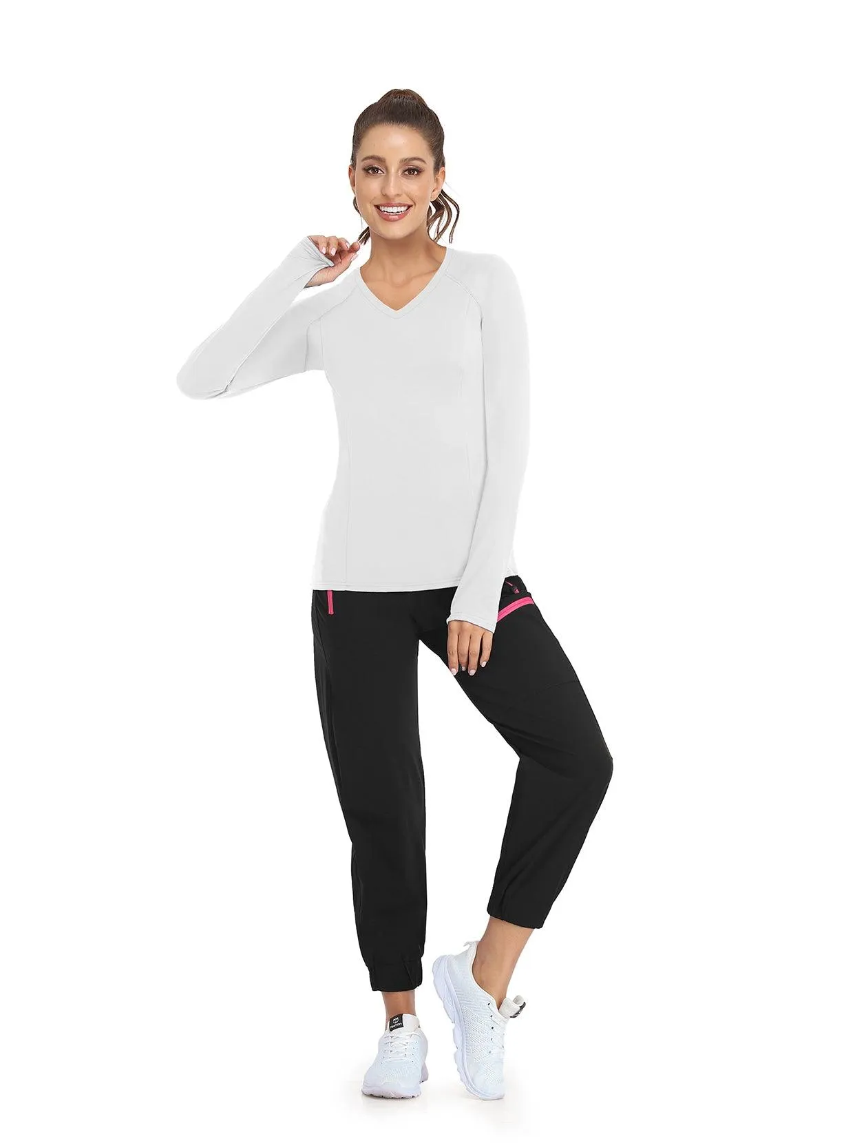 Solid Color V-neck Long-sleeve Thermal Top for Women