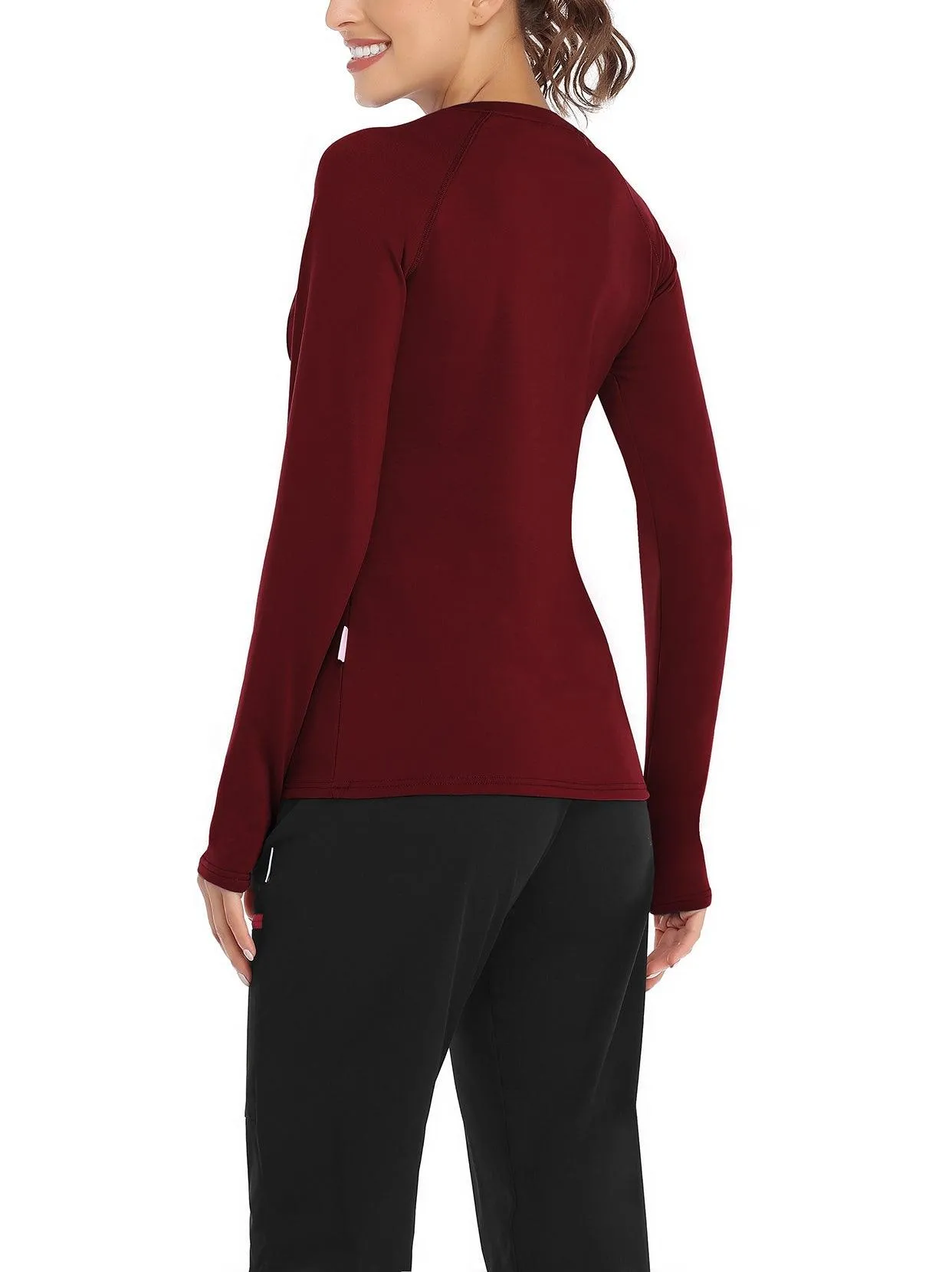 Solid Color V-neck Long-sleeve Thermal Top for Women