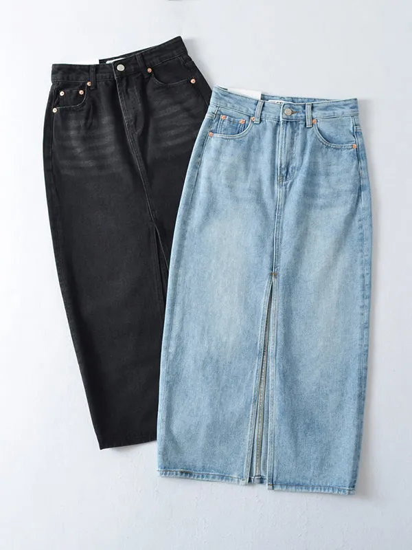 Split-Front High Waisted Skinny Skirts Bottoms