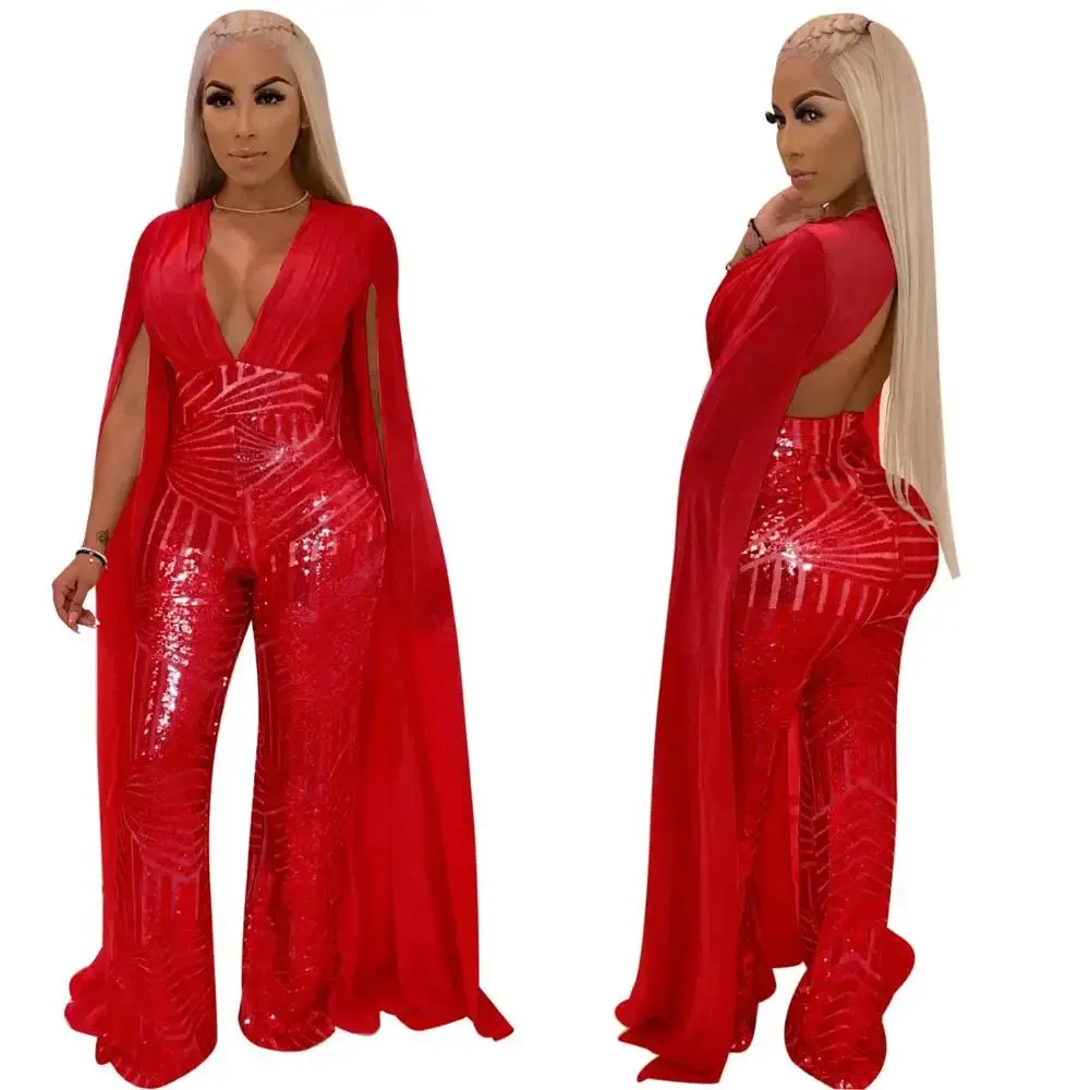 Split Sleeve Hollow Back Plus Size Jumpsuit