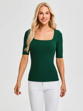 Square Collar Half-sleeve Tops for Women