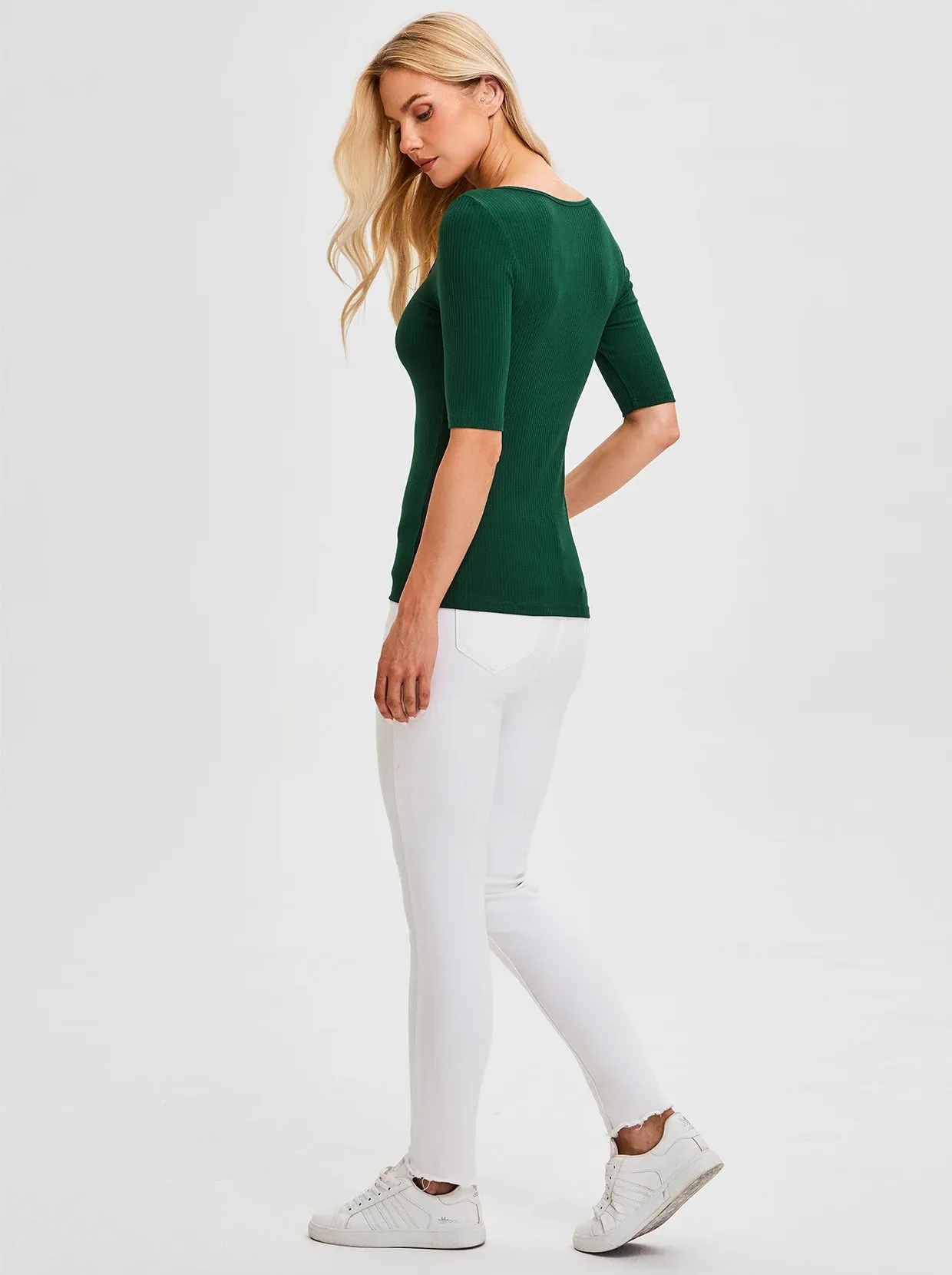 Square Collar Half-sleeve Tops for Women