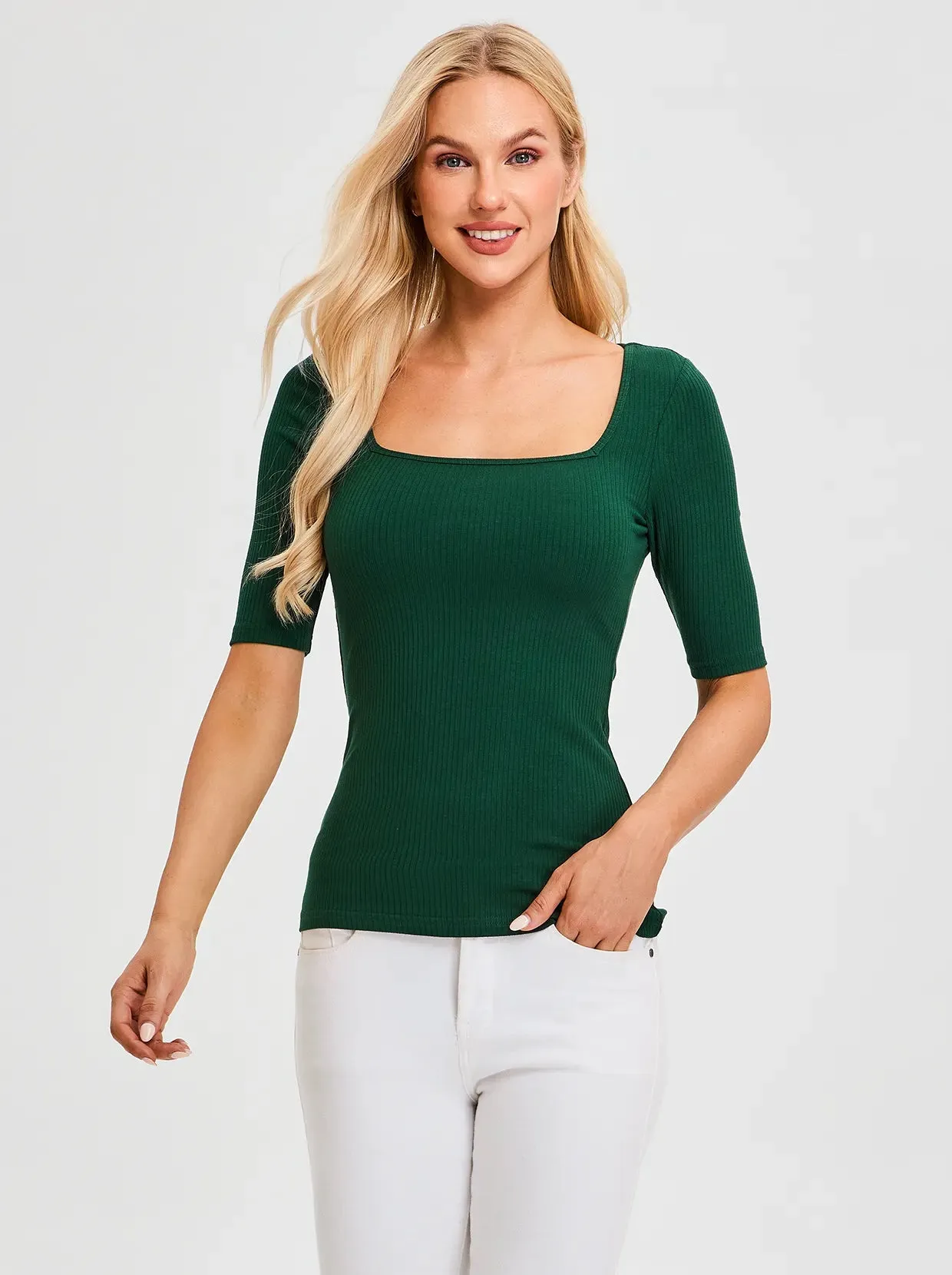 Square Collar Half-sleeve Tops for Women