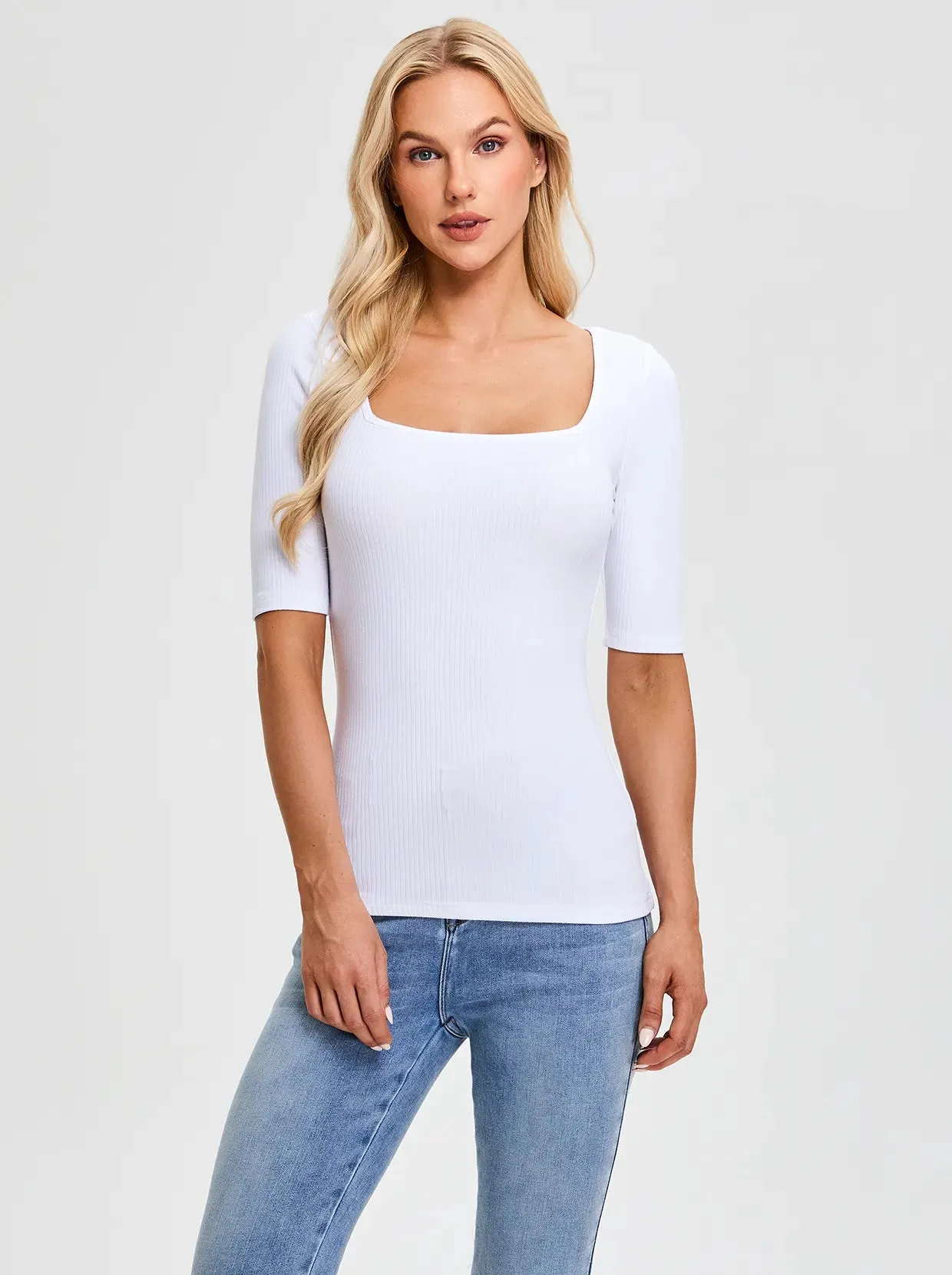 Square Collar Half-sleeve Tops for Women