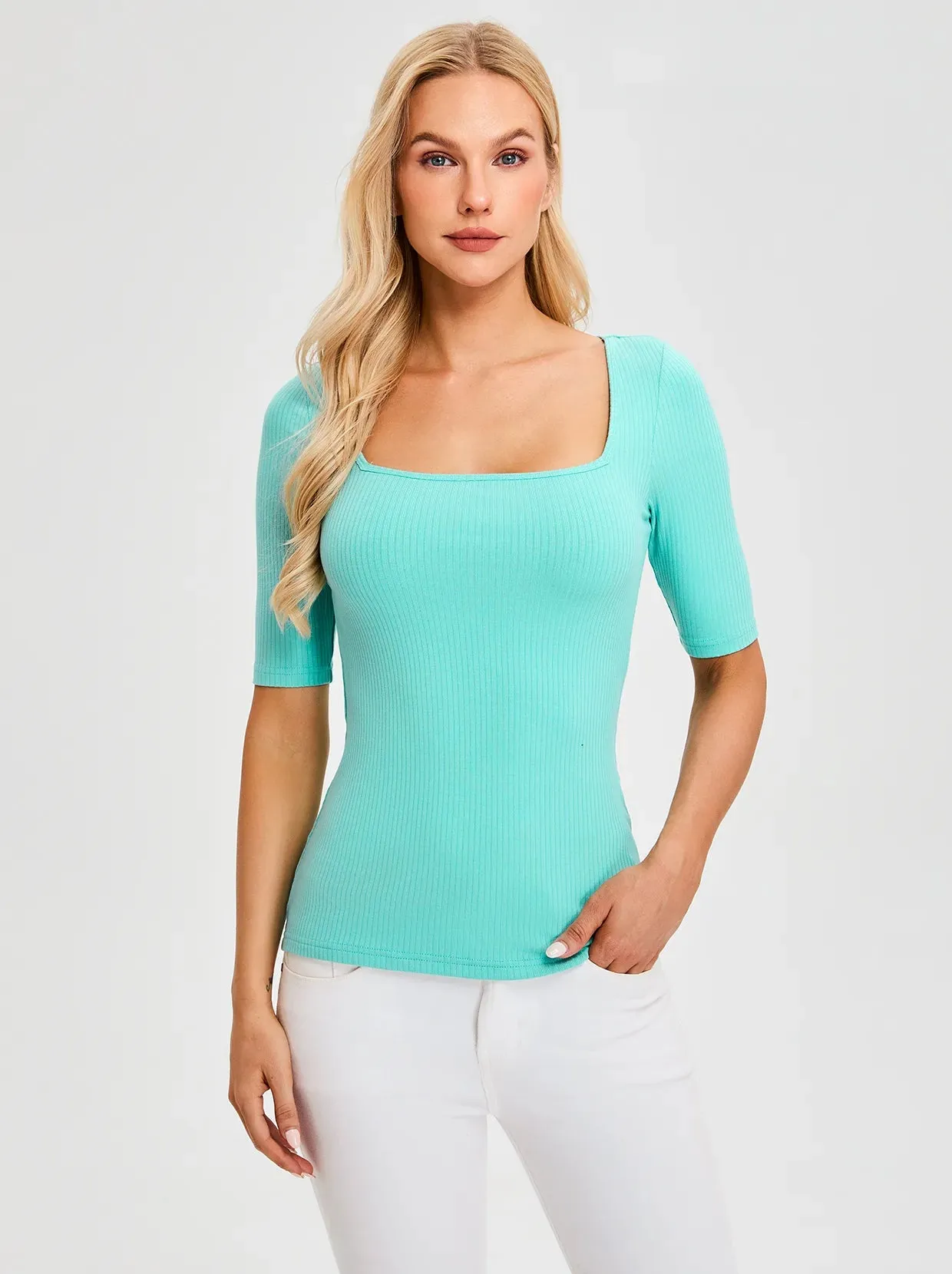 Square Collar Half-sleeve Tops for Women