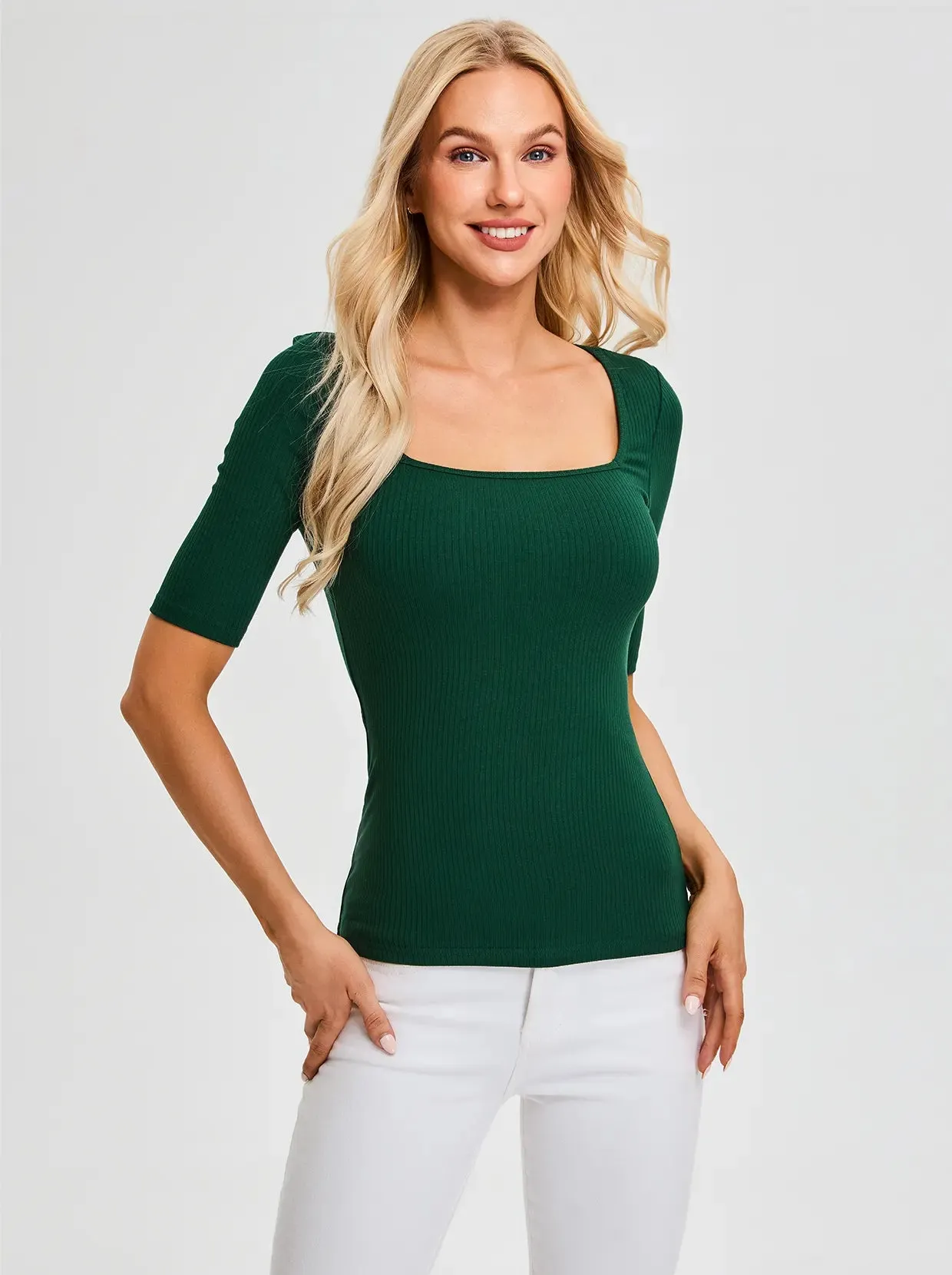 Square Collar Half-sleeve Tops for Women