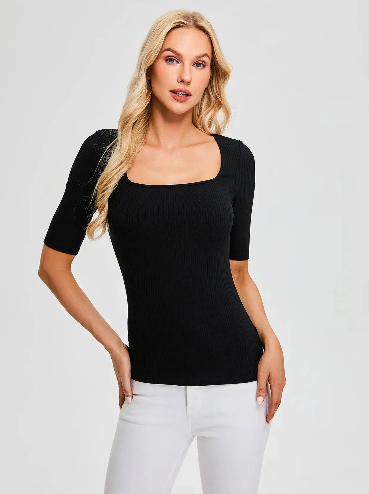 Square Collar Half-sleeve Tops for Women