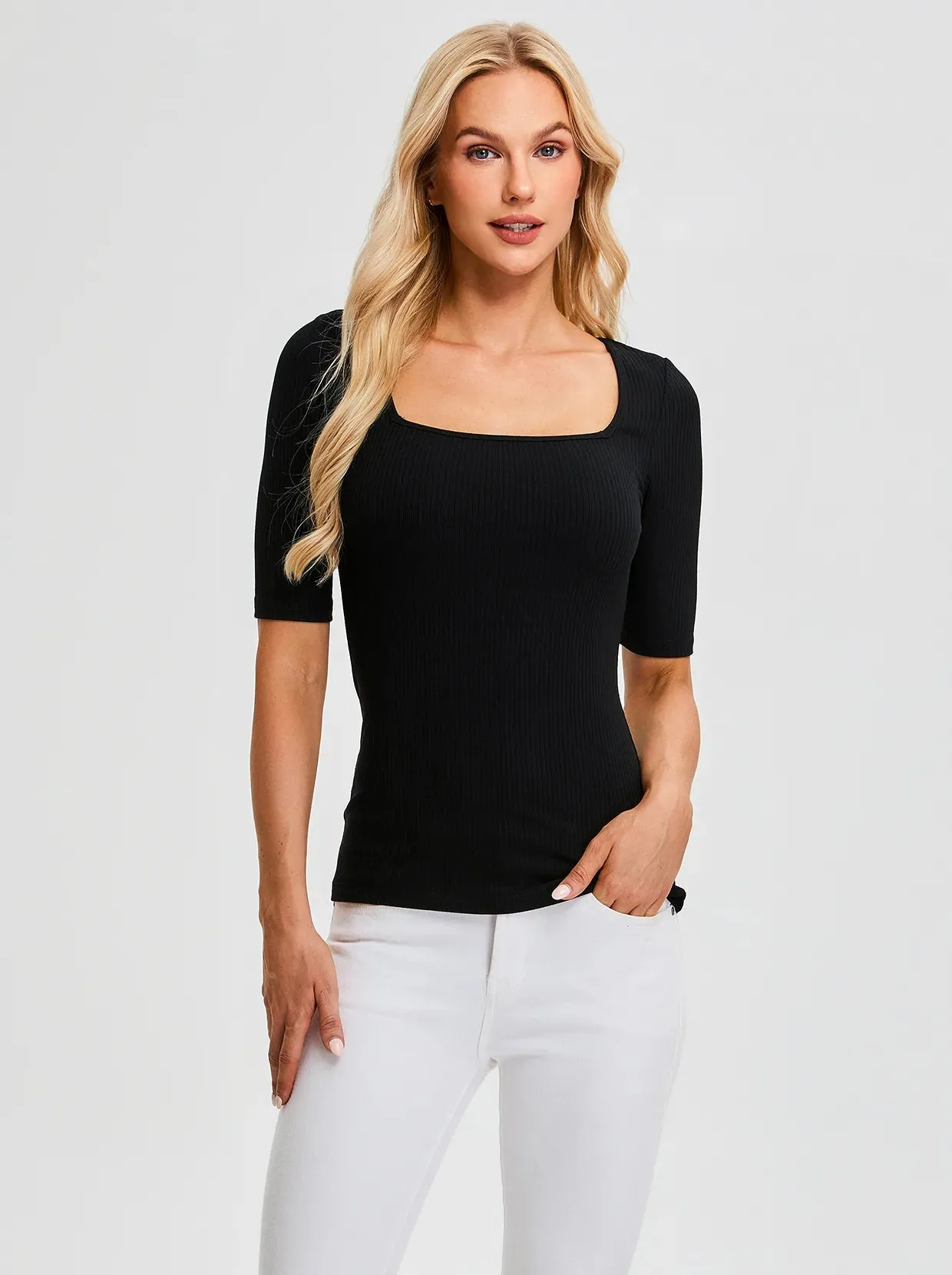 Square Collar Half-sleeve Tops for Women