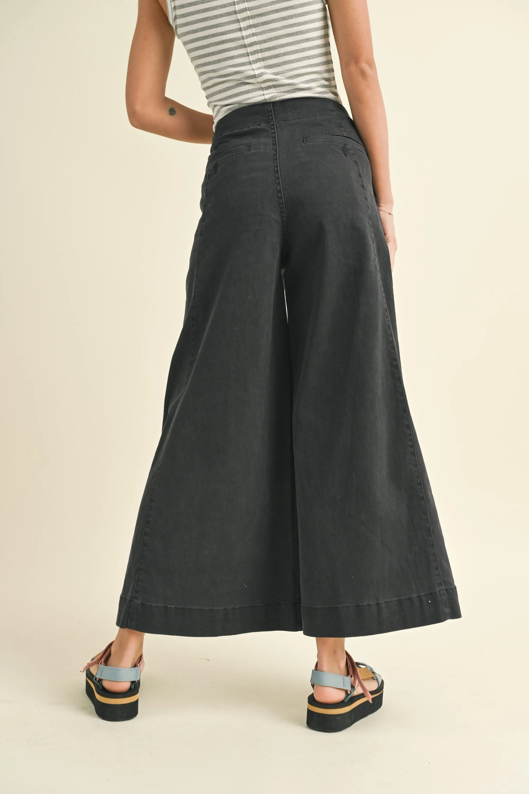 STRETCHED COTTON WIDE LEG PANTS