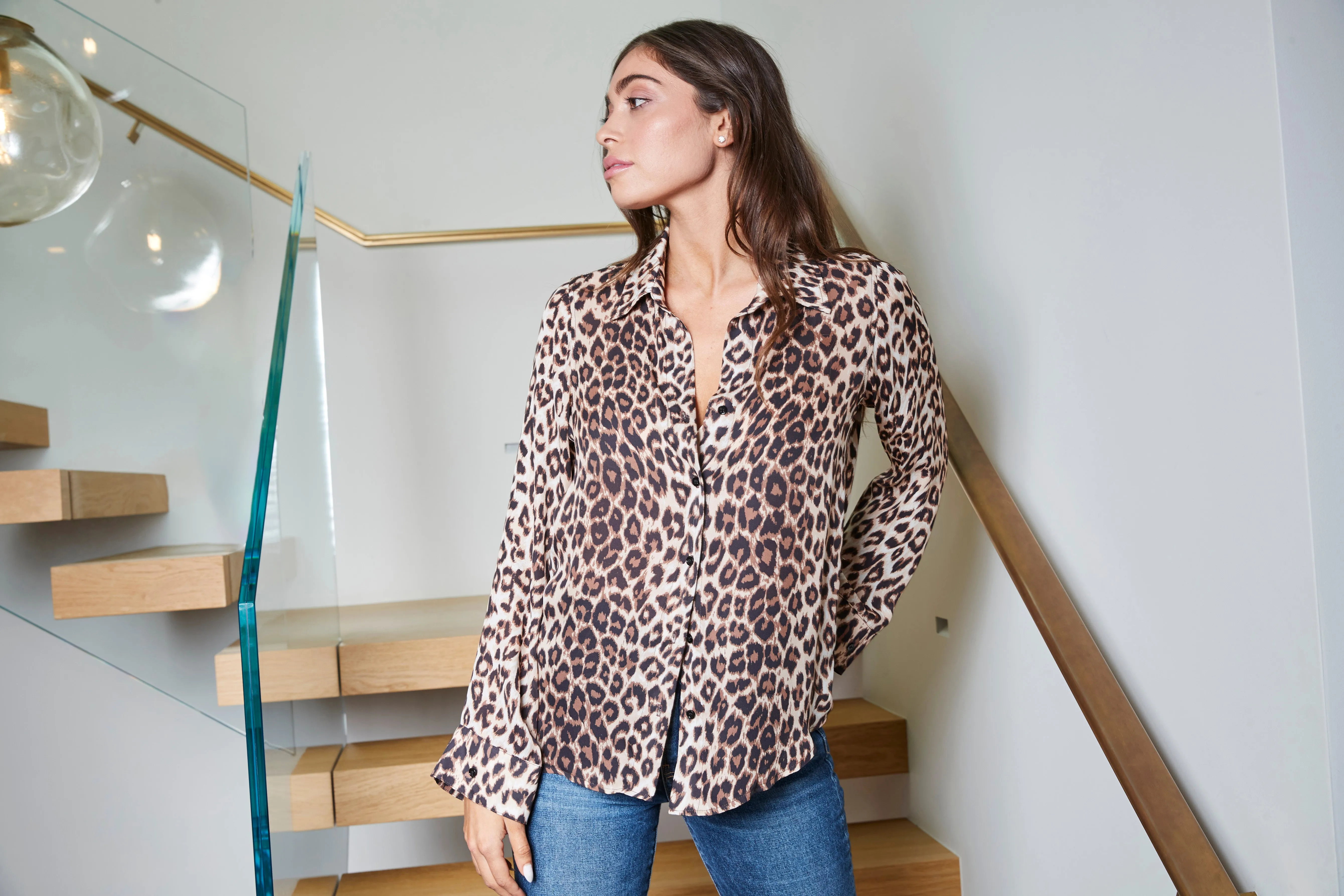 The Gemma leopard print silk button down