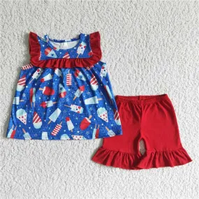 USA flag popcicle tops shorts Outfits GSSO0044