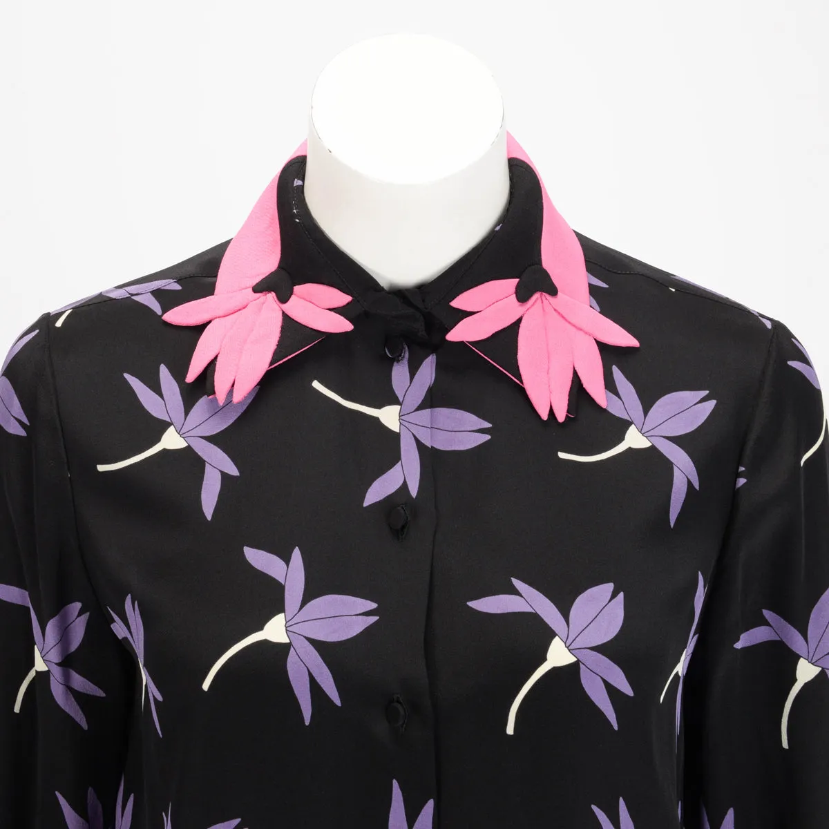 Valentino Black Silk Floral Print Blouse FR 40