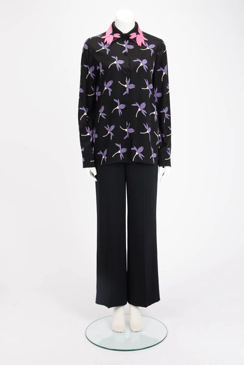 Valentino Black Silk Floral Print Blouse FR 40