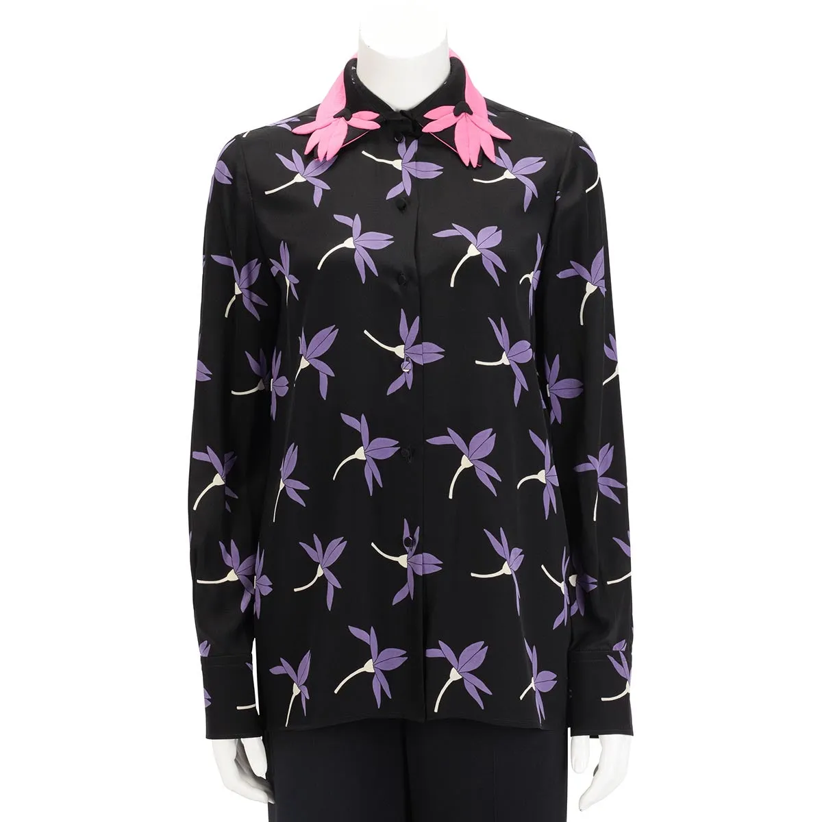 Valentino Black Silk Floral Print Blouse FR 40