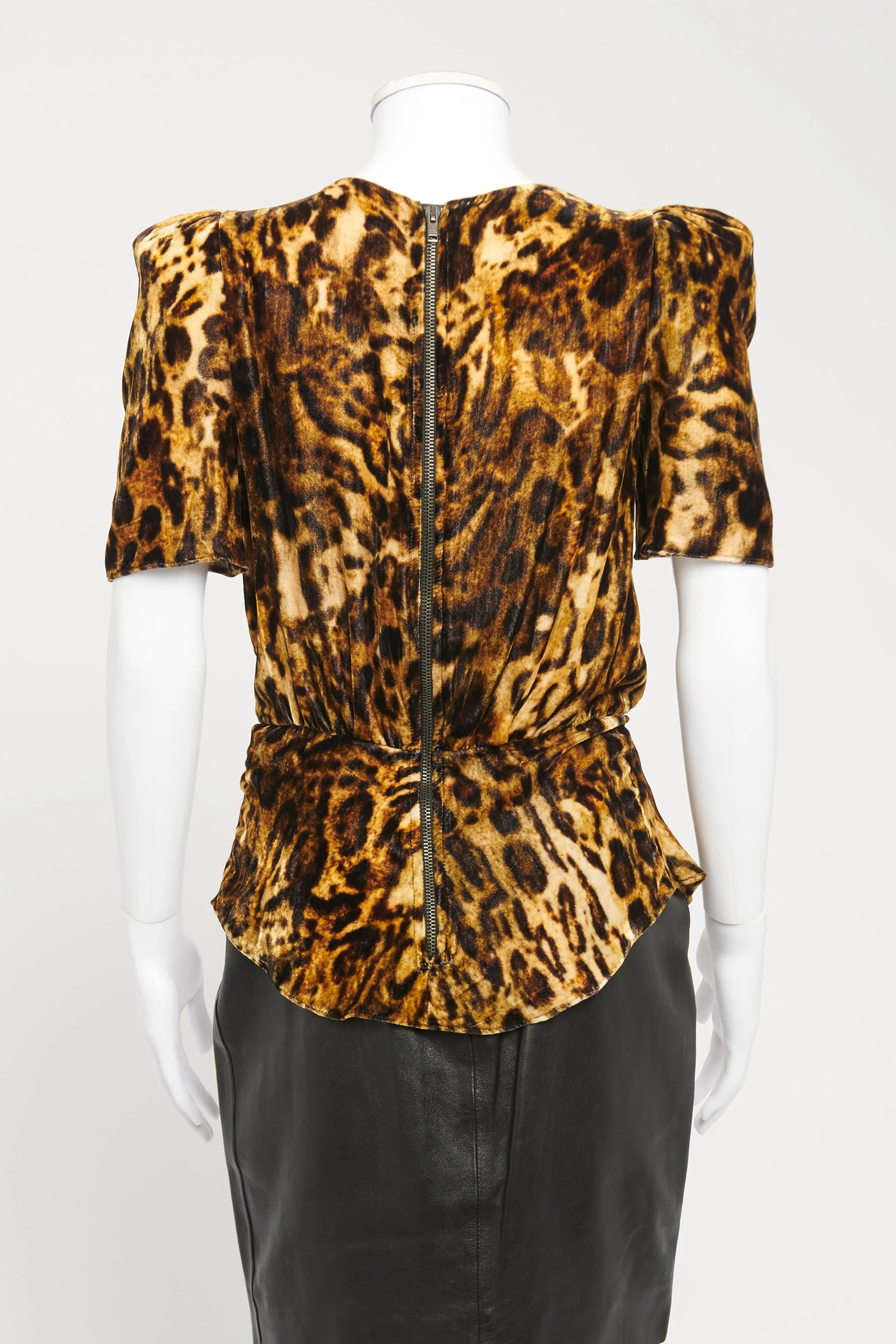 Velvet Leopard Print Preowned Peplum Top