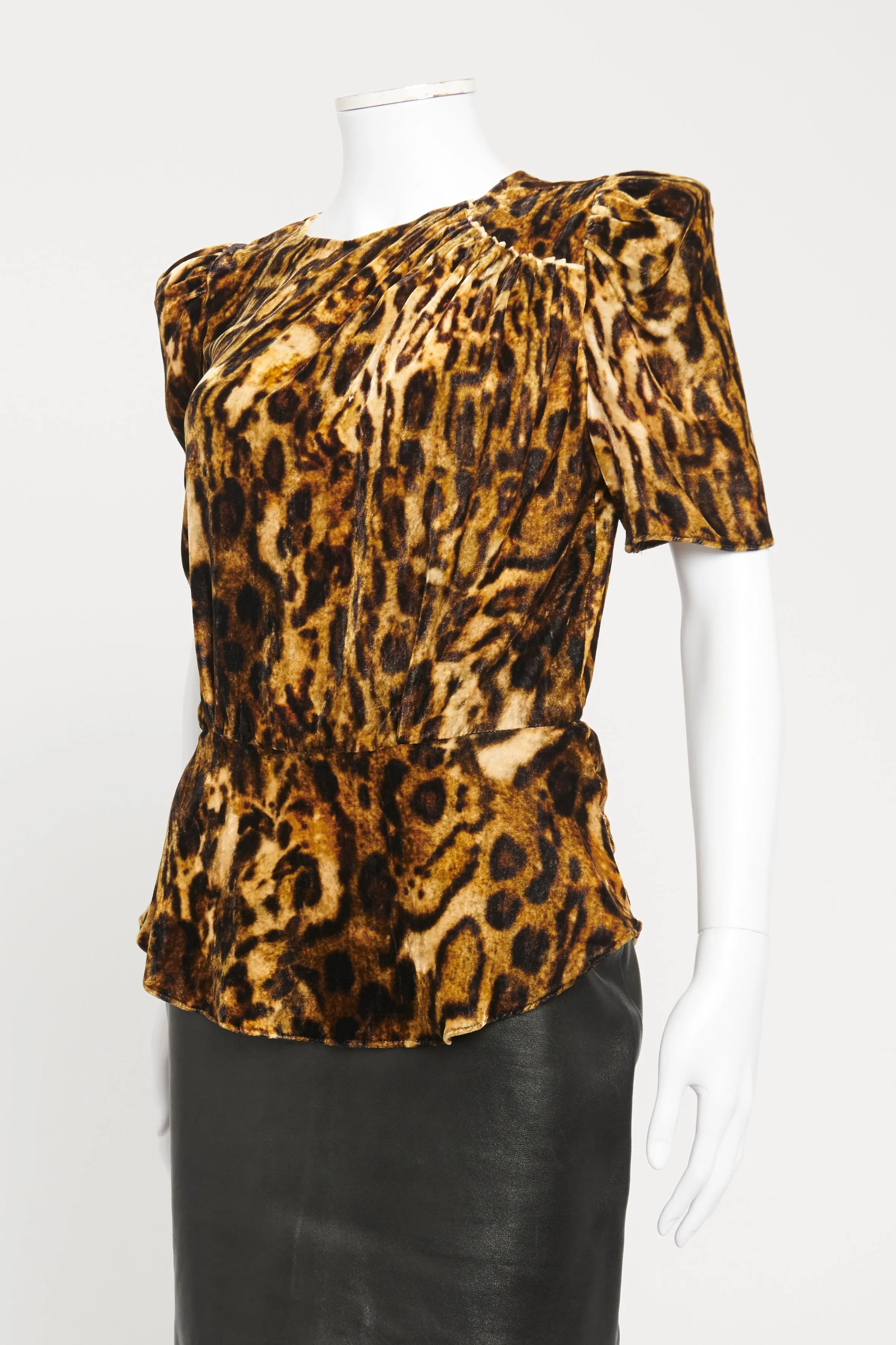 Velvet Leopard Print Preowned Peplum Top