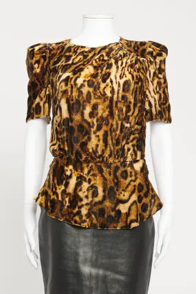 Velvet Leopard Print Preowned Peplum Top