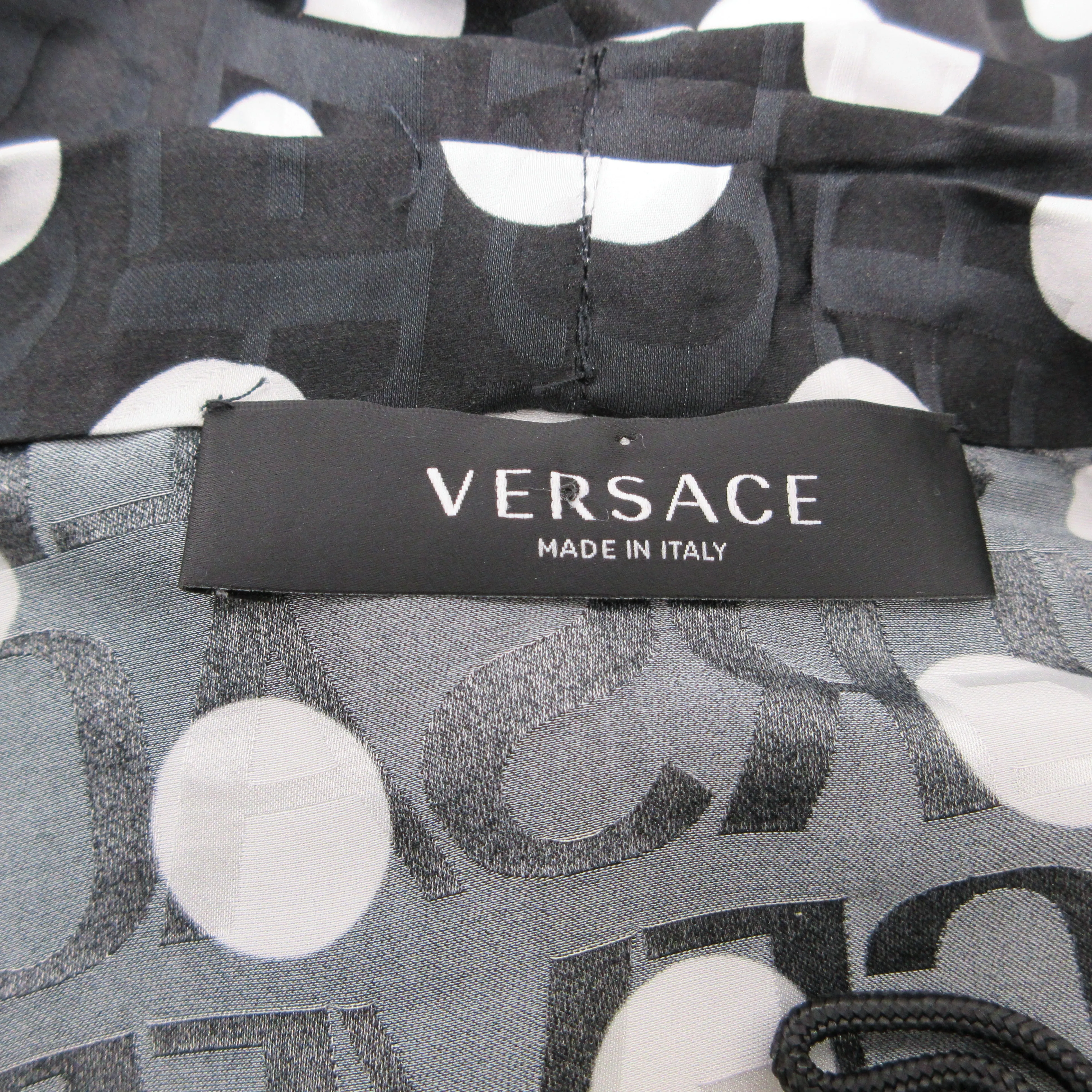 Versace Black / White 2022 Tie Neck Polka Dot Print Silk Blouse