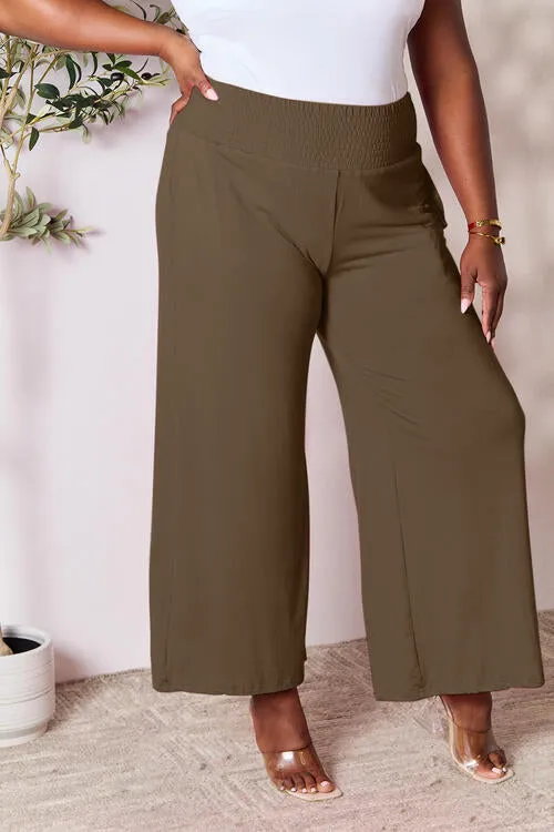 Women's Double Take Full Size Smocked Wide Waistband Wide Leg Pants