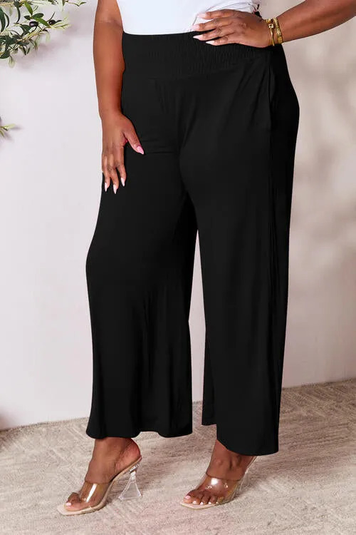 Women's Double Take Full Size Smocked Wide Waistband Wide Leg Pants