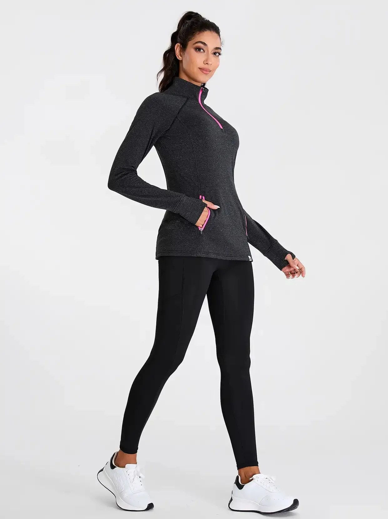 Women's Quarter-zip Fleece Top with thumb holes