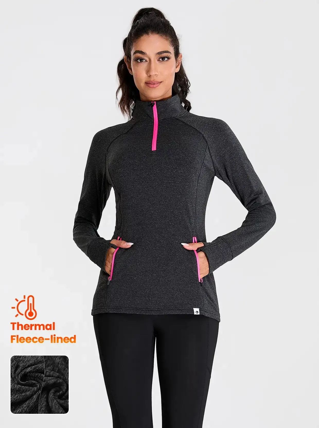 Women's Quarter-zip Fleece Top with thumb holes