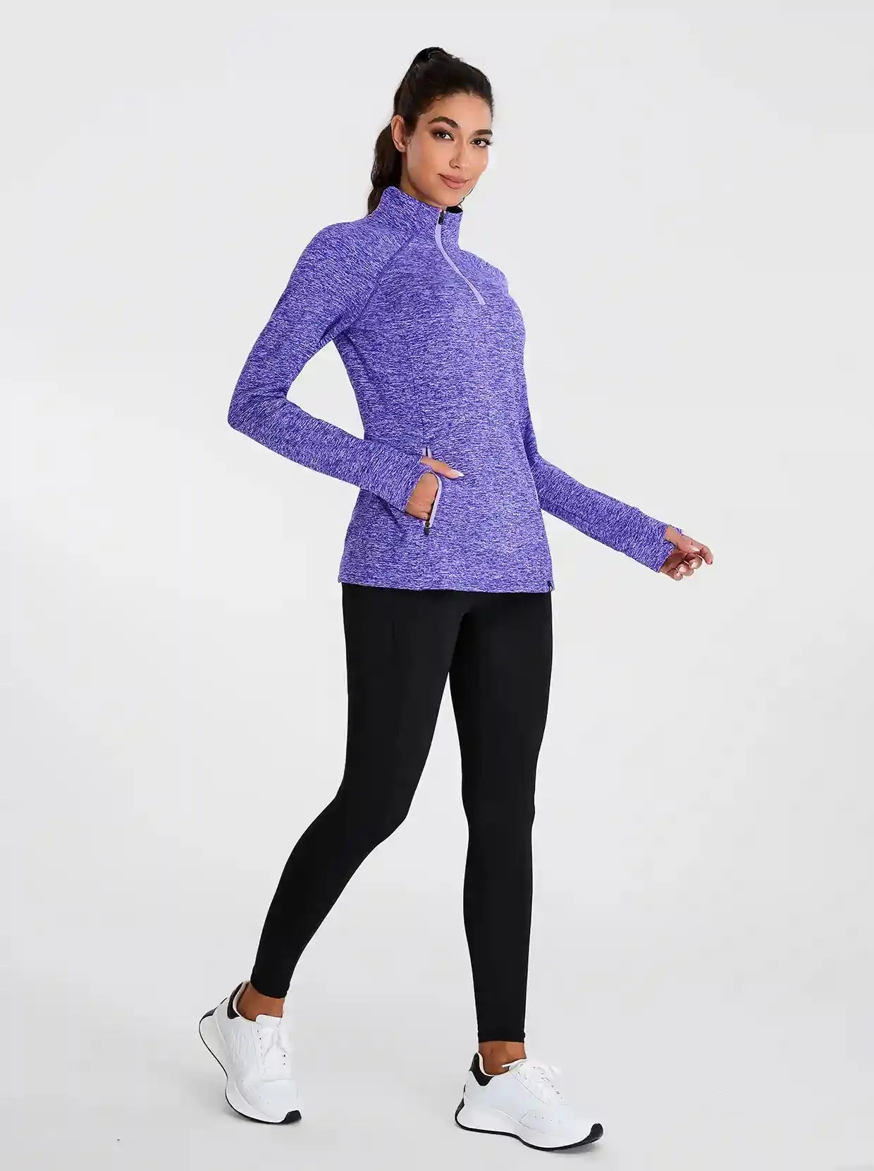 Women's Quarter-zip Fleece Top with thumb holes