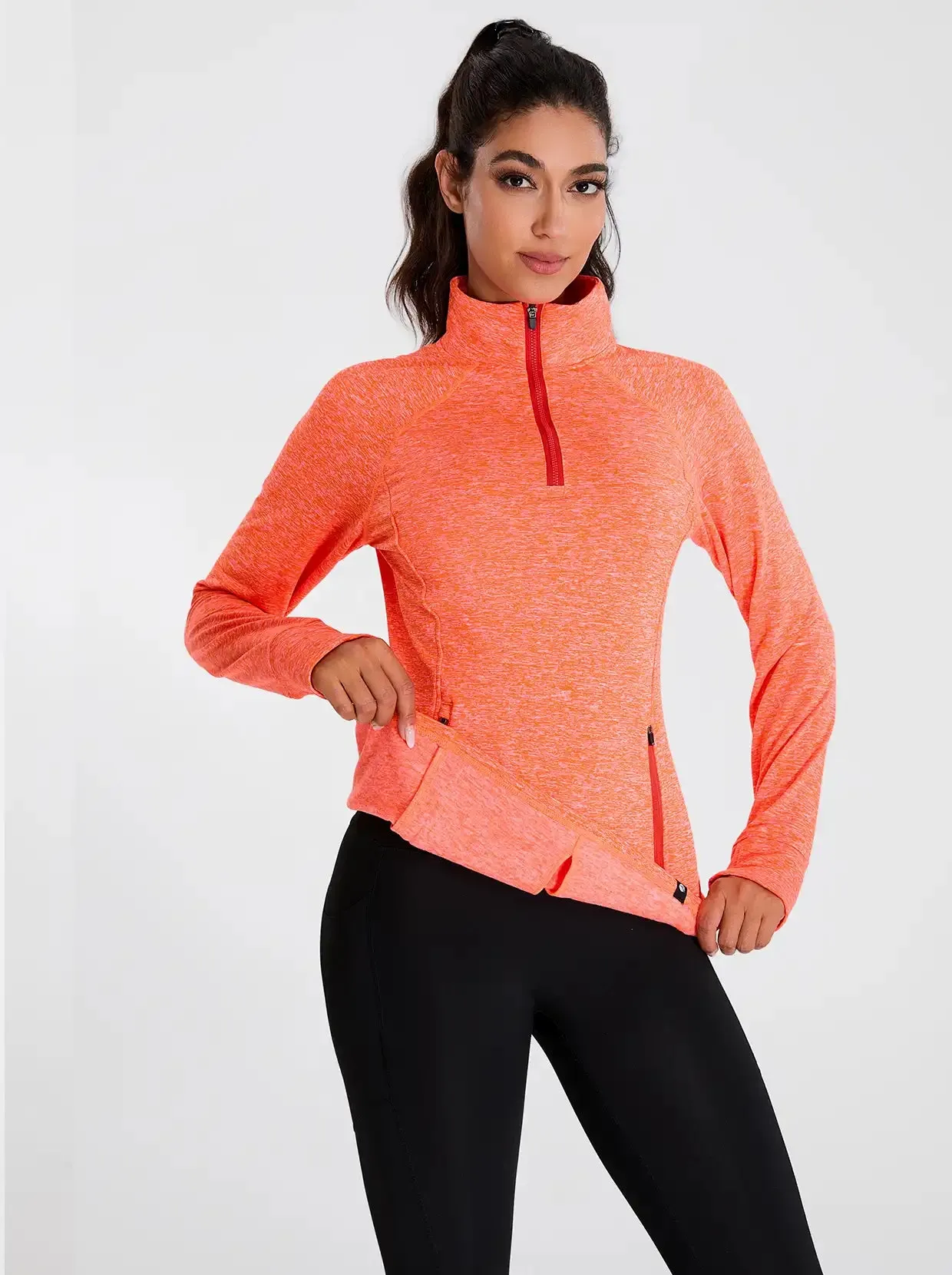 Women's Quarter-zip Fleece Top with thumb holes